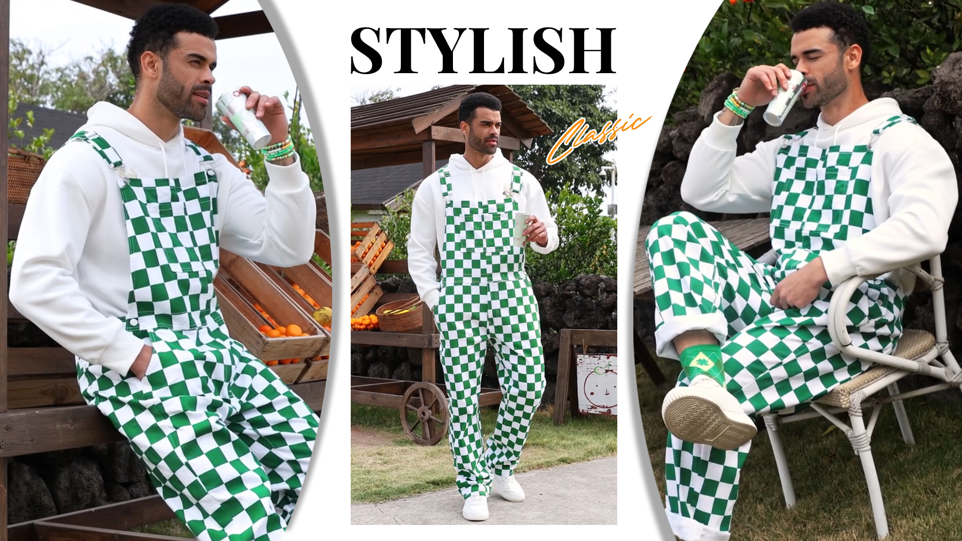thumbnail video image 2 of Overalls for Men Checkered Jumpsuits Stretchy Rompers Work Bibs Coveralls(Green Checkered,M), 2 of 12