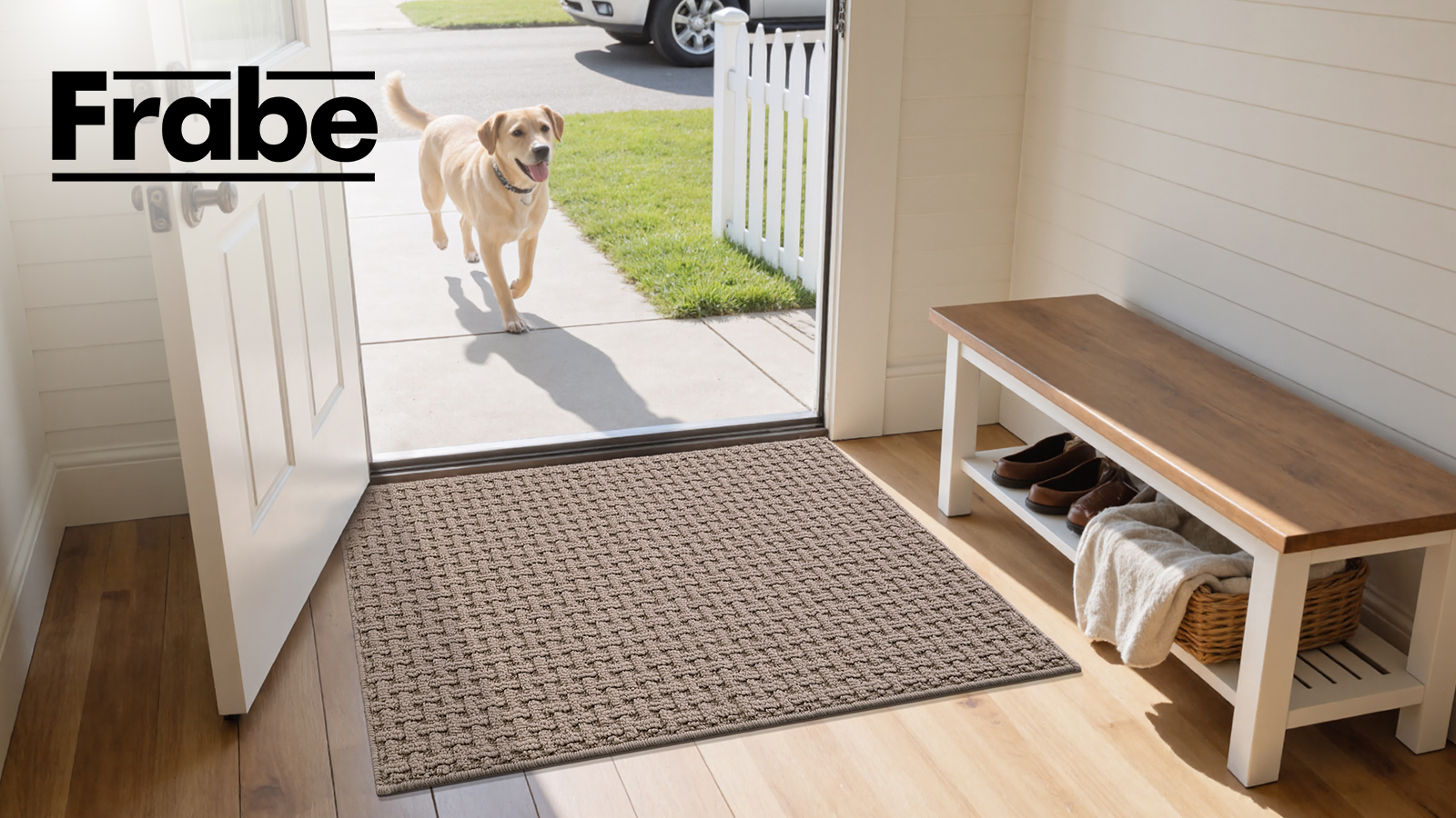 thumbnail video image 2 of Frabe Washable Door Mat Indoor Entrance 48"x72", Dirt Trapper Front Door Mats with Absorbent Interior and Non-Slip Rubber Backing, Entryway Doormat, Khaki, 2 of 12