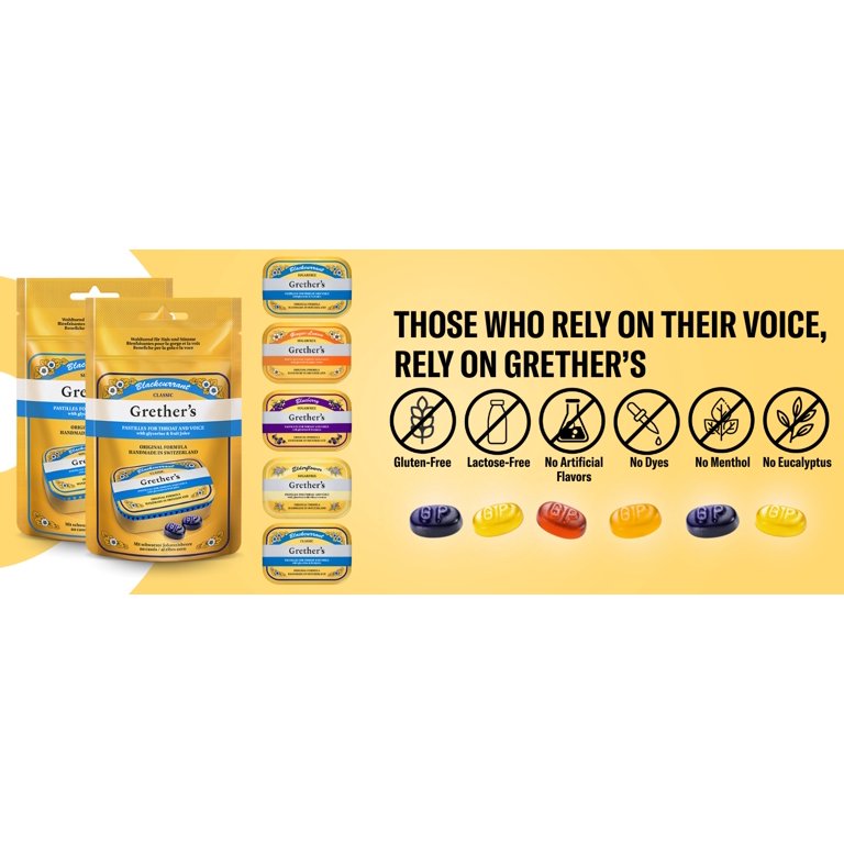 Grether's Pastilles Throat & Voice Soother, Sugar Free, Elderflower, 24  Lozenges, 2 1/8 oz