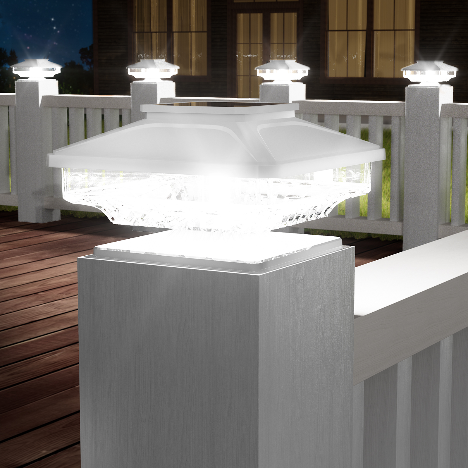 thumbnail video image 2 of BITPOTT Solar Post Cap Lights Outdoor 8 Pack, 3-in-1 [4X4/5X5/6X6] Outdoor Deck Post Cap Lights for Dock Fence Waterproof IP65, 6000K, Black, 2 of 9