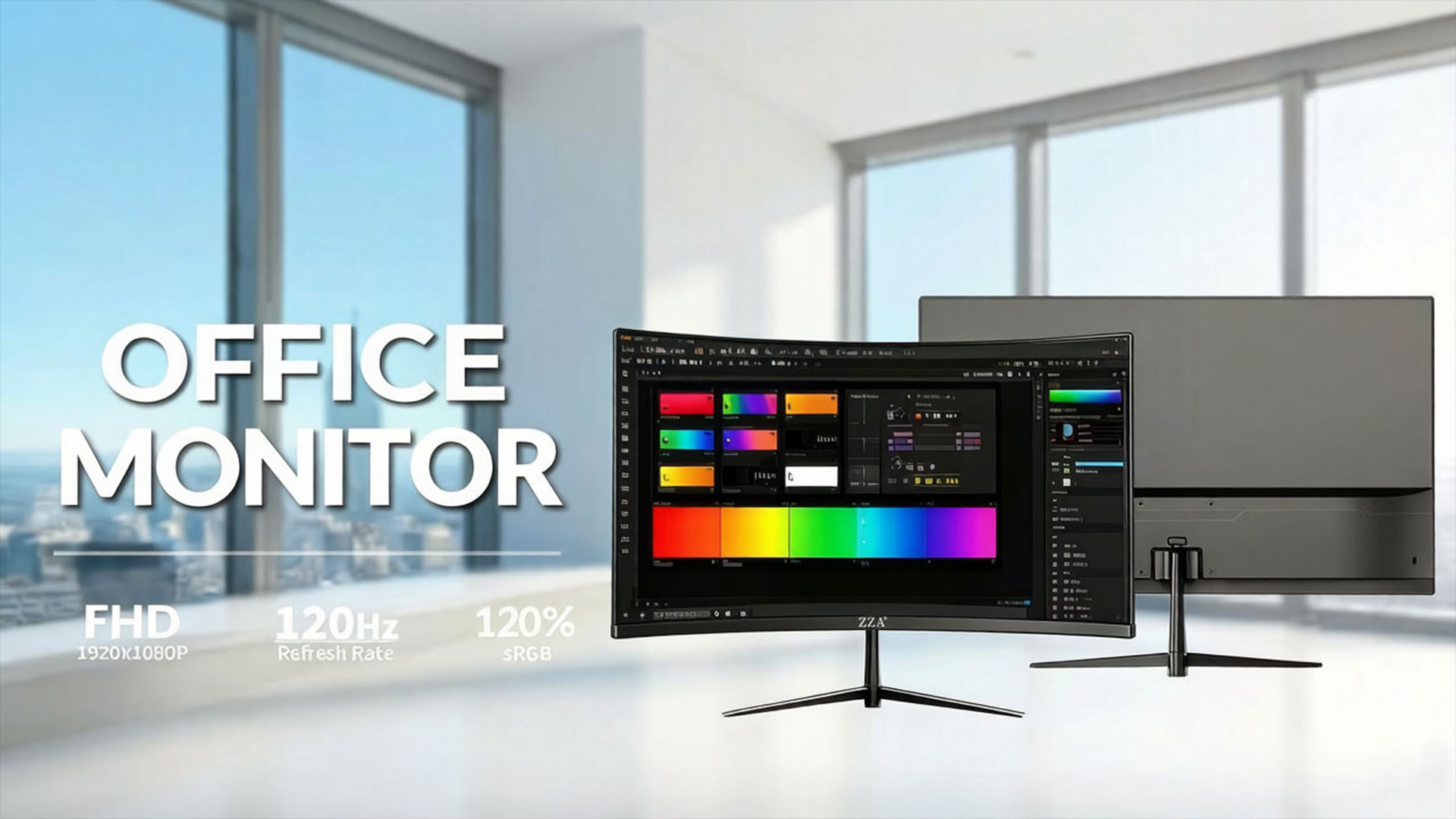 thumbnail video image 2 of ZZA 24.5 Inch 120hz Curved Gaming Monitor, FHD 1080P Computer Monitor, AMD FreeSync, Eye Care for Home Office & PS5, DisplayPort & HDMI, VESA Mount, 2 of 9