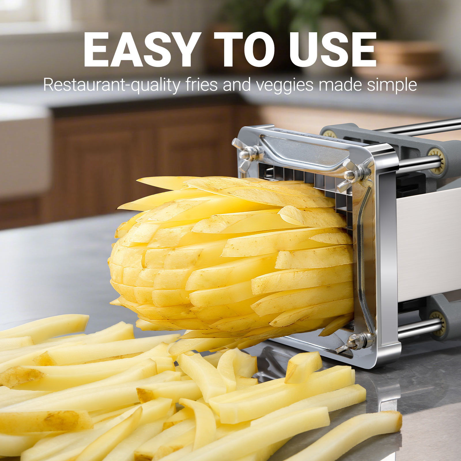 thumbnail video image 2 of Sopito French Fry Cutter for Potatoes, Stainless Steel Professional Potato Cutter with 1/2inch Blade, 2 of 10
