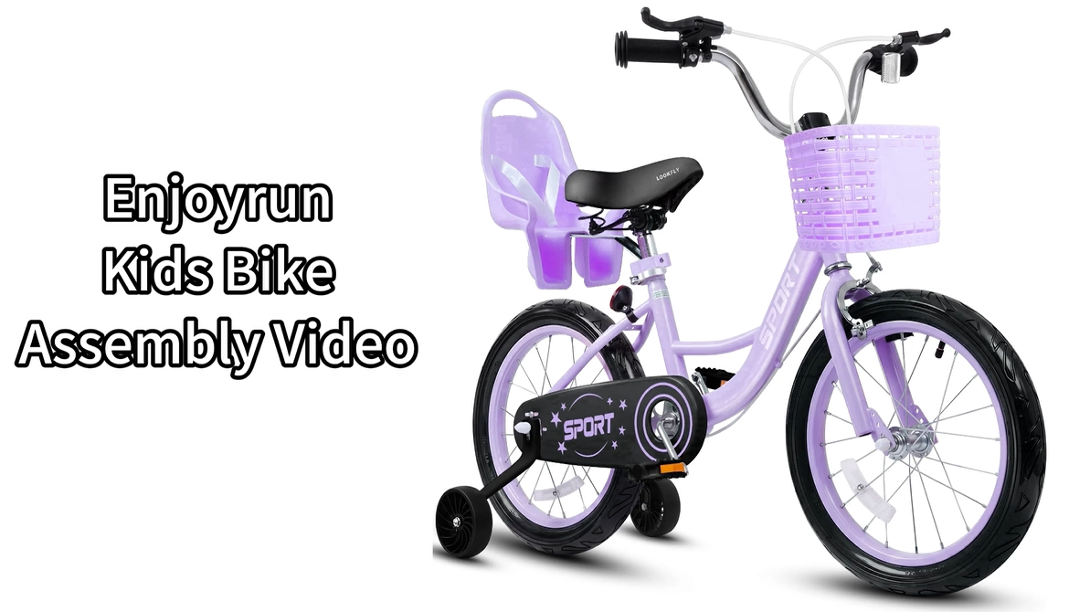 thumbnail video image 2 of Enjoyrun 16" Kids Bike,Girls Bike with Training Wheels,Basket and Doll Seat,Bicycle for Children Ages 5-8,Purple, 2 of 8