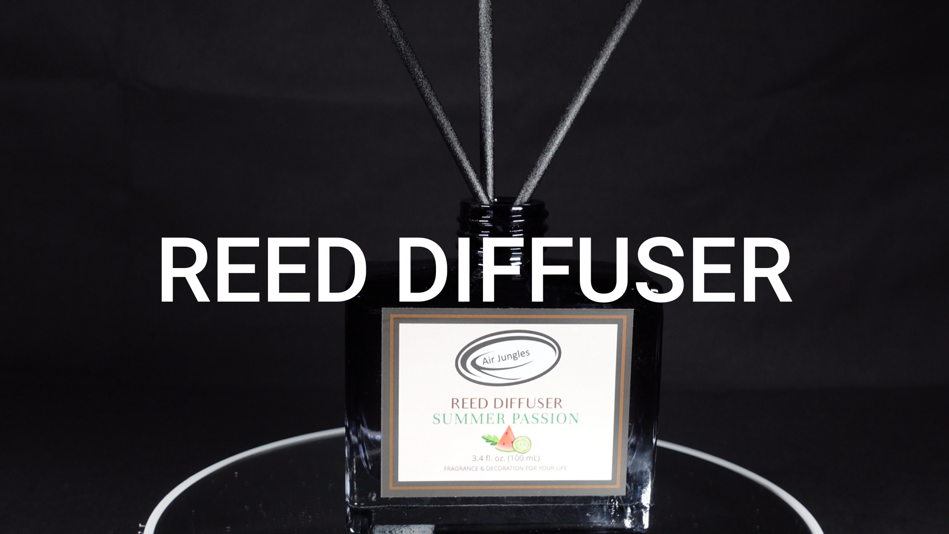 thumbnail video image 2 of Air Jungles Summer Passion Reed Diffuser Set with Sticks 3.4 fl oz, Essential Oil Air Freshener for Home, Office, Gym, and Room Diffuser, 2 of 8