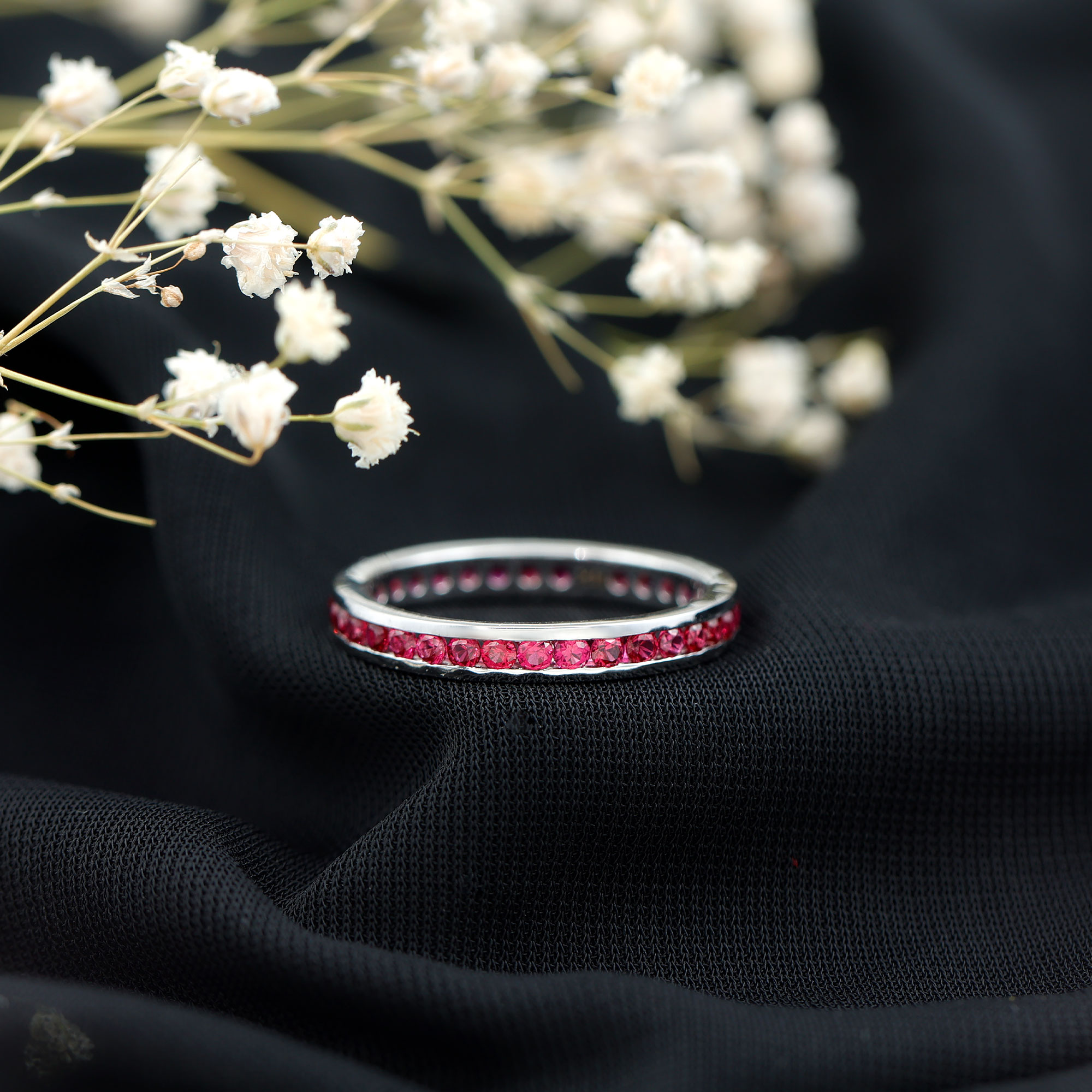 thumbnail video image 2 of Rosec Jewels Lab Created Ruby Full Eternity Ring for Women (1.50 CT) - AAAA Quality, 925 Sterling Silver, US 4.00, 2 of 8