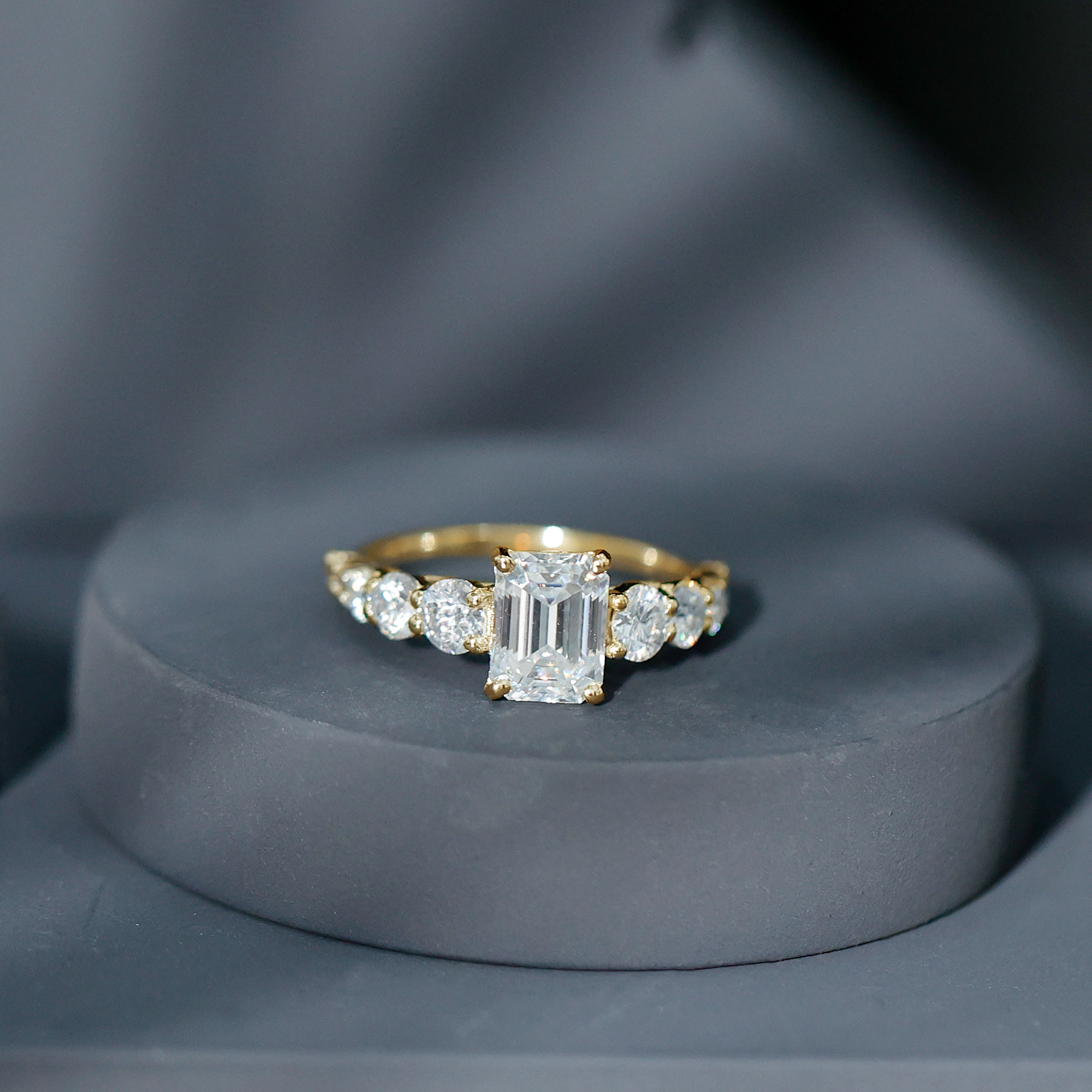 thumbnail video image 2 of Rosec Jewels IGI Certified Lab Grown Diamond Emerald Cut Engagement Ring 2 Carat - E-VS1 Grade - Diamond Solitaire Ring Side Stones, 10K Yellow Gold, US 3.00, 2 of 8