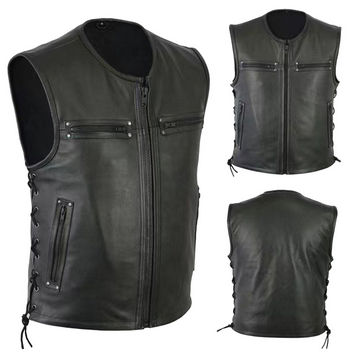 thumbnail video image 2 of Baqcunre Vest For Men Men Solid Color Vest Motorcycle Fleet Punk Leather Vest Coat Vest Leather Jacket Men Tops For Men Black L, 2 of 6
