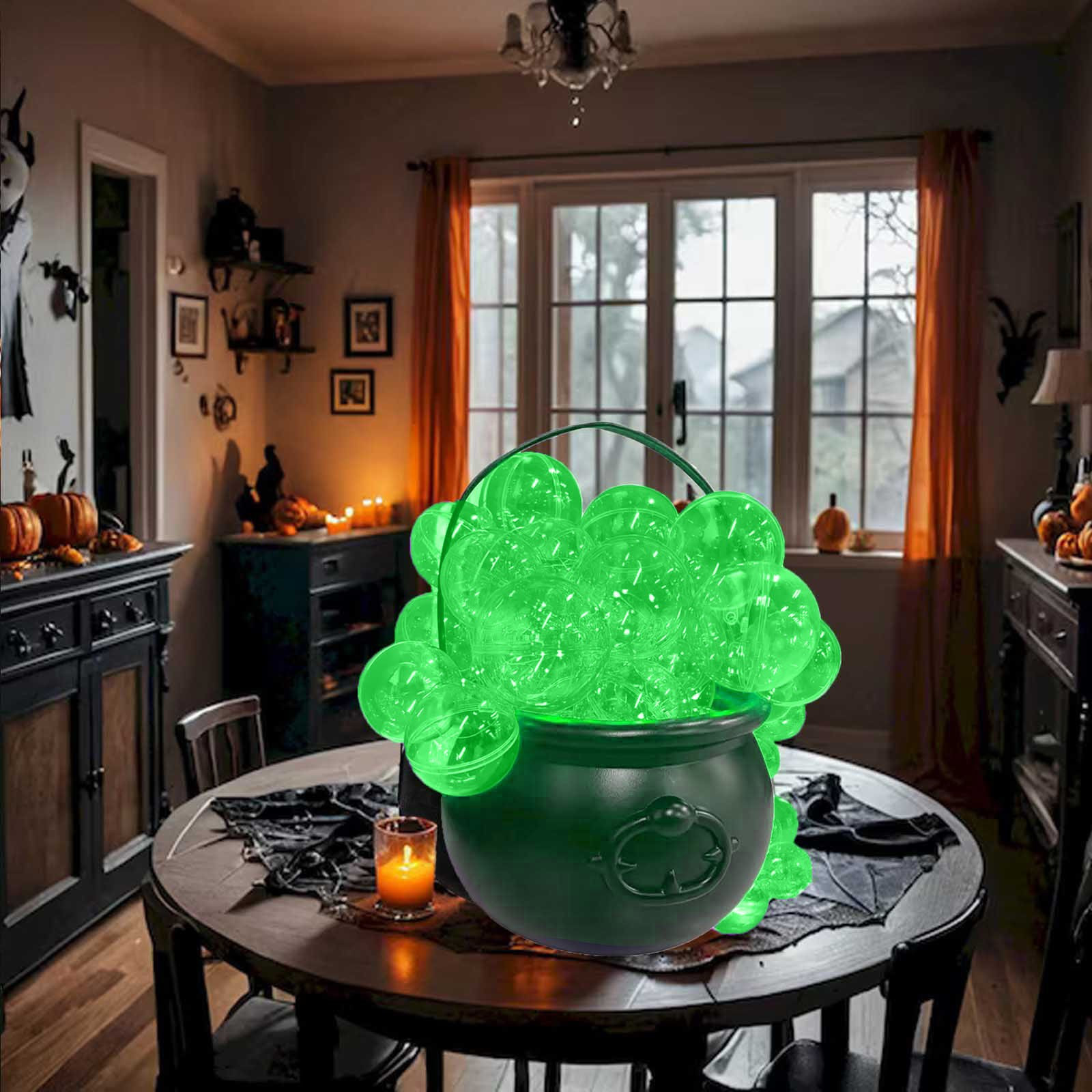 thumbnail video image 2 of Green 7.87in Witch Jar and Bubbling Cauldron Set, Battery-Operated, Easter Decor, Luminous Witch Jar, Halloween Decoration Ornament, Party and Indoor Home Decor, Cute and Festive Design, 1pc, 2 of 7