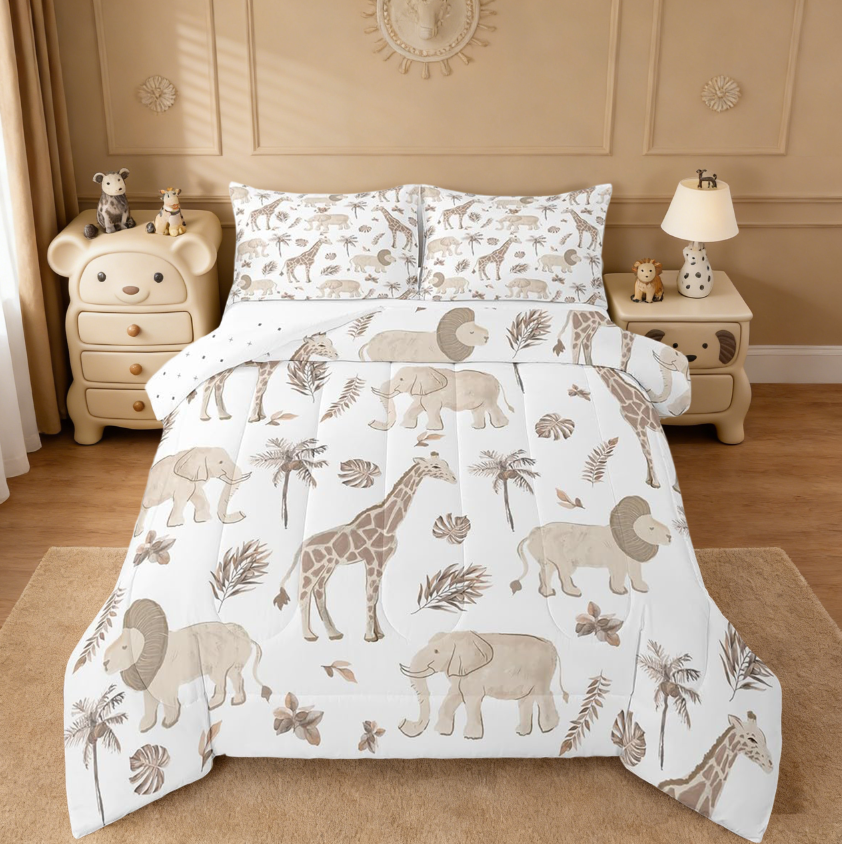 thumbnail video image 2 of Manfei Jungle Animals Twin Comforter Sets,Elephant Lion Giraffe Animal African Safari Animal Bedding Set For Kids Reversible 2pcs, 2 of 8
