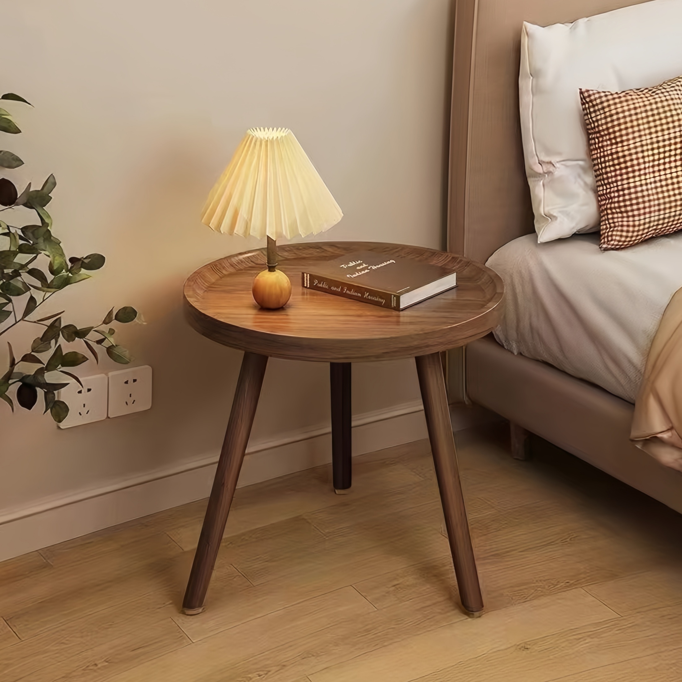 thumbnail video image 2 of MEHOOM Round Wooden End Table, 16"x16"x19" Farmhouse Small Table, Side Table for Living Room Bedroom Indoor, 2 of 10