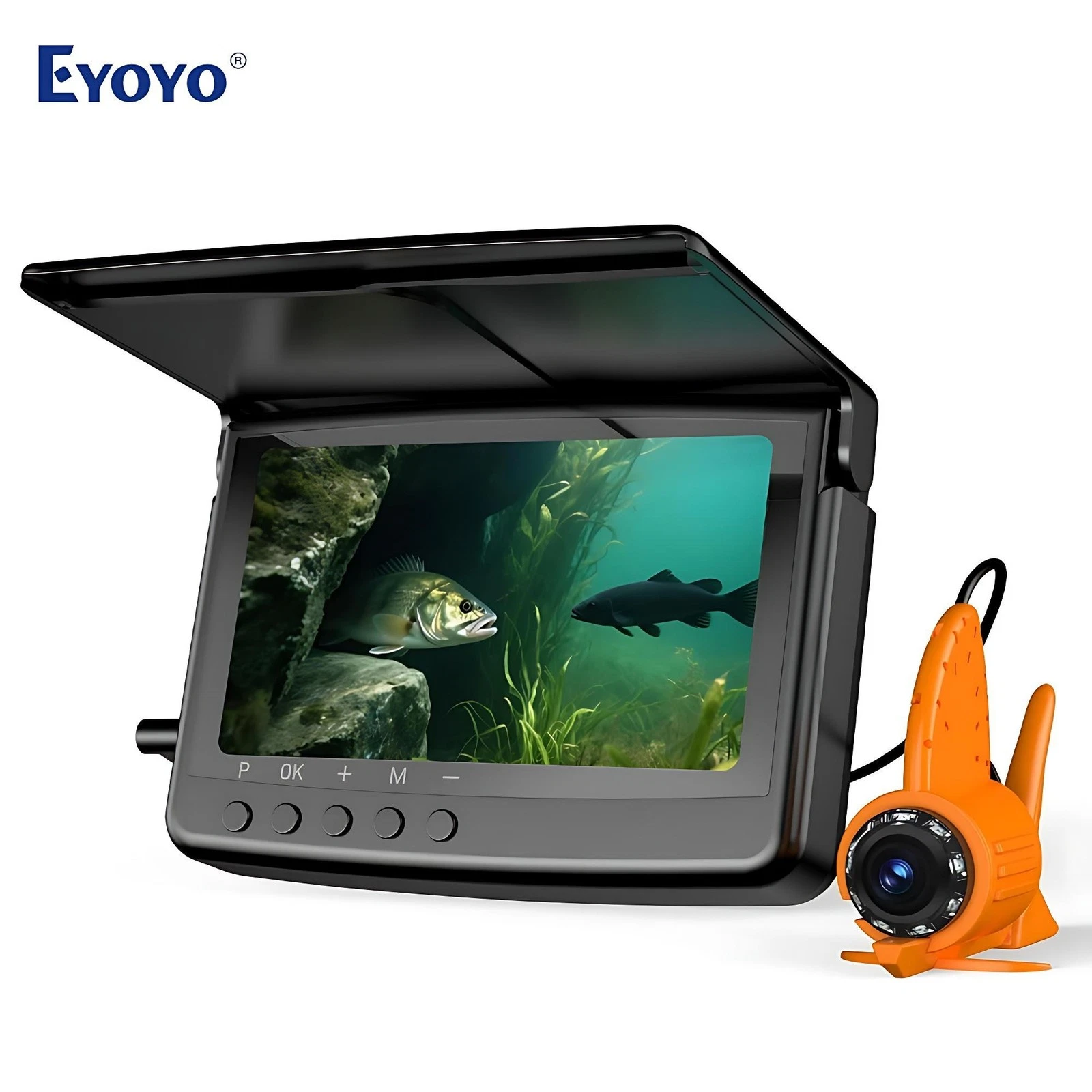 thumbnail video image 2 of Eyoyo 5" Underwater Fishing Camera & Fish Finder – 720P DVR, 8 IR Night Lights, 10000mAh Battery, 66ft Cable for Ice Boat Lake Fishing, 2 of 10