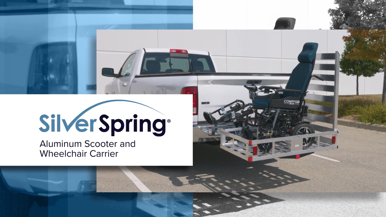thumbnail video image 2 of Silver Spring Economy Hitch Mounted Mobility Scooter Carrier Rack with Ramp, 2 of 6