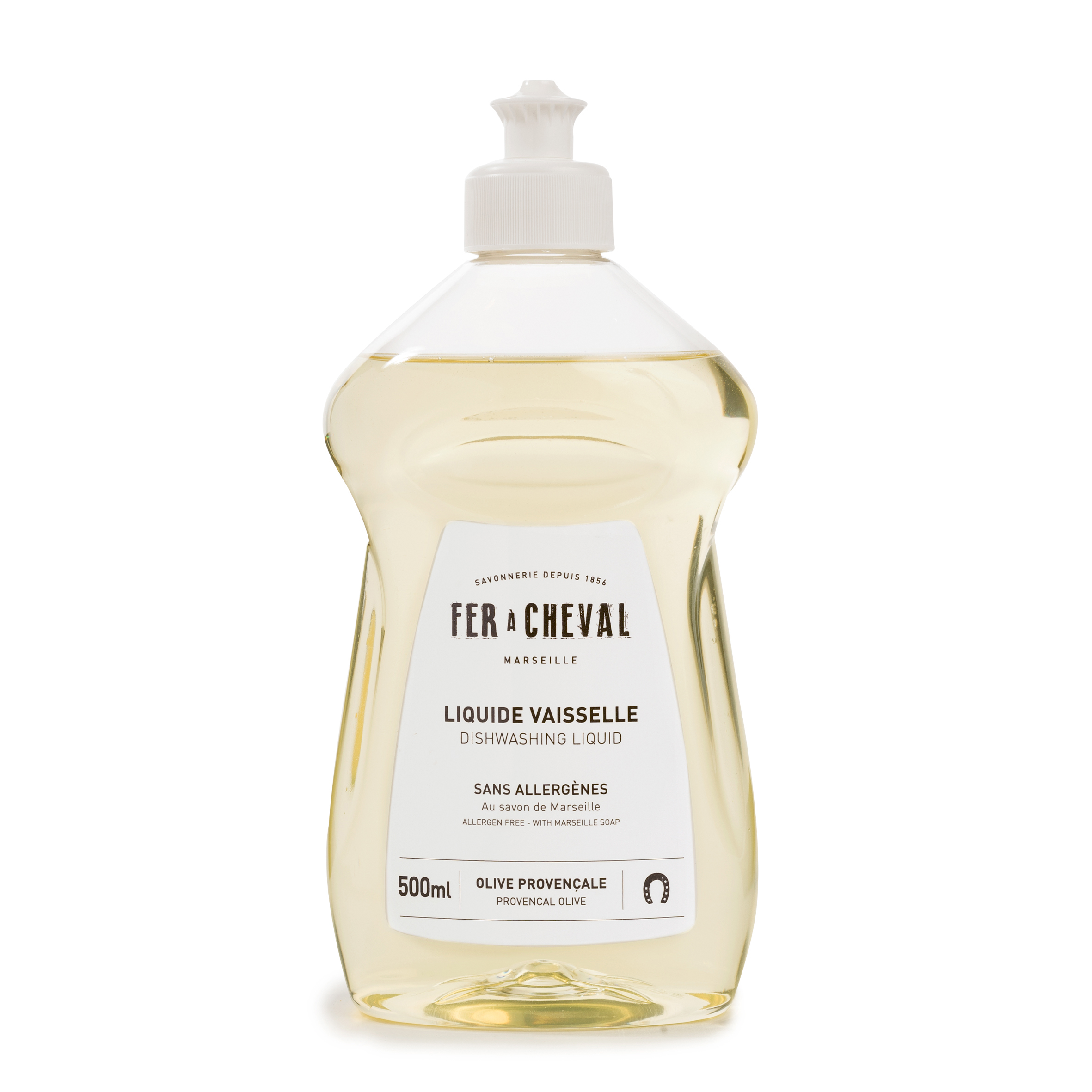 thumbnail video image 2 of Fer à Cheval Dishwashing Liquid, Bottle Dish Soap Liquid, Provencal Olive Savon De Marseille Dish Detergent Liquid, Olive Oil Based from France, 500ml/16.9 fl oz, 2 of 2