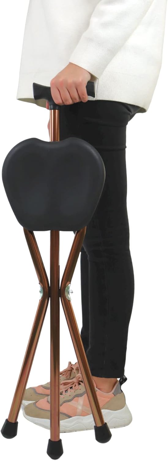 thumbnail video image 2 of Pepe - Folding Cane Chair (Height 32.2", Non-Adjustable), Foldable Walking Cane with Seat, Aluminum Walking Cane for Men Bronze, 2 of 8