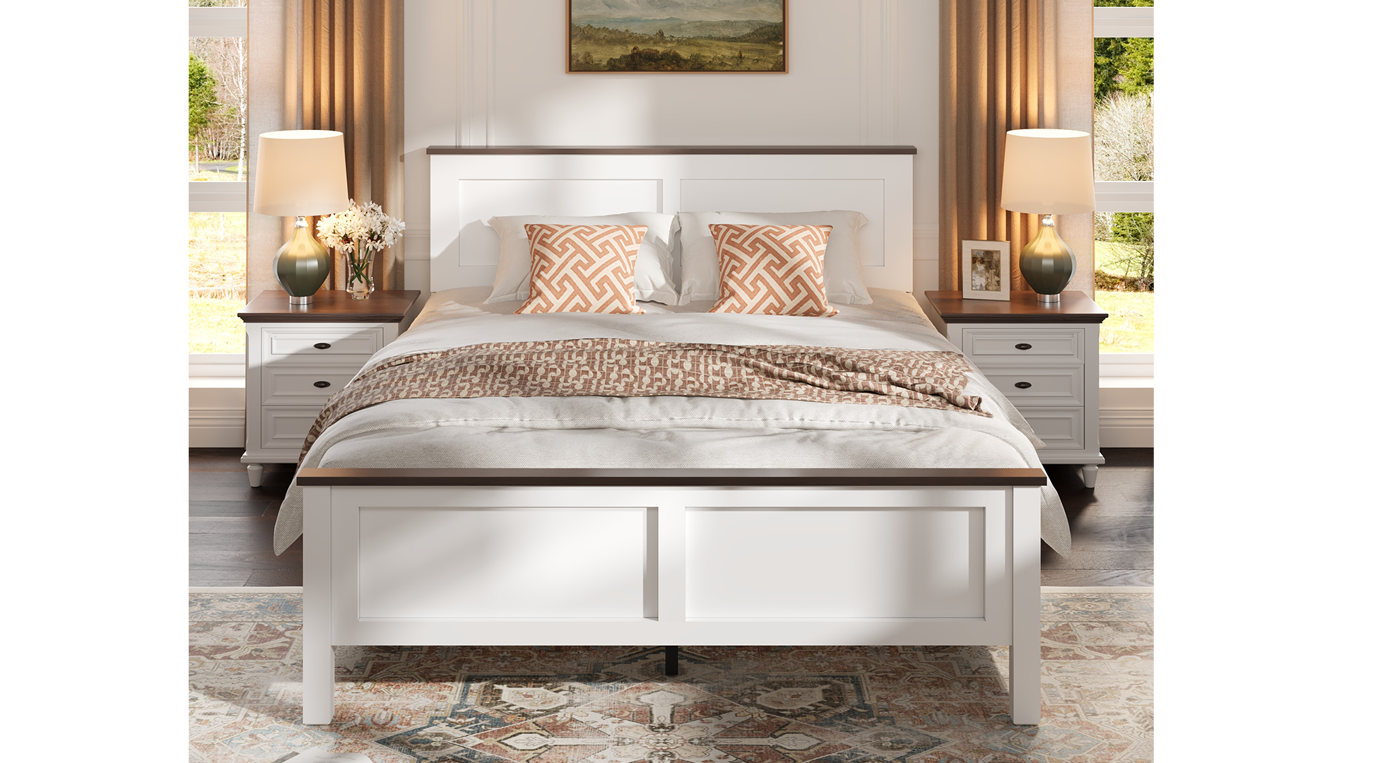 thumbnail video image 2 of UHOMEPRO Full Size Bed Frame, Wooden Platform Bed with Headboard and Footboard, Strong Wood Slats Support, Farmhouse Style Full Bed Frame, No Box Spring Needed, White, 2 of 9