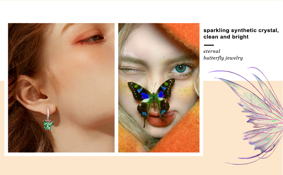 thumbnail video image 2 of Bestyle Women 925 Sterling Silver Hoop Earrings Synthetic Topaz Butterfly Birthstone Earrings for Sensitive Ear Christmas Birthday Gifts, 2 of 9
