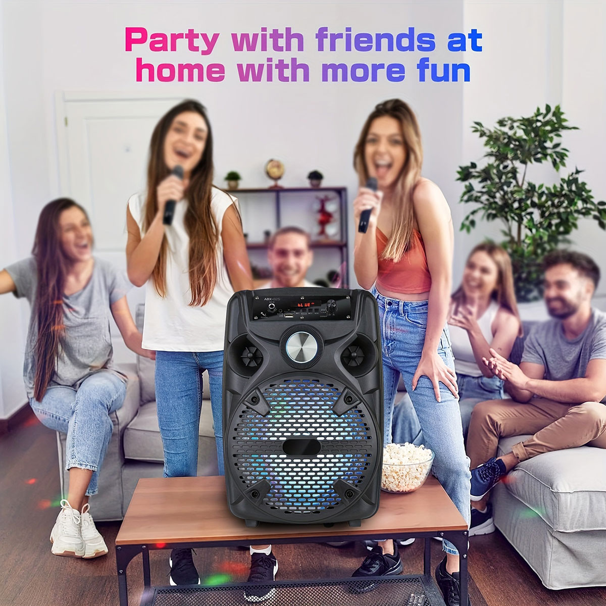 thumbnail video image 2 of 1100W 8" Portable Party Bluetooth Speaker with Tripod Stand Woofer Heavy Bass PA Party Sound System LED Mic AUX USB FM TF Wireless Speaker, 2 of 10