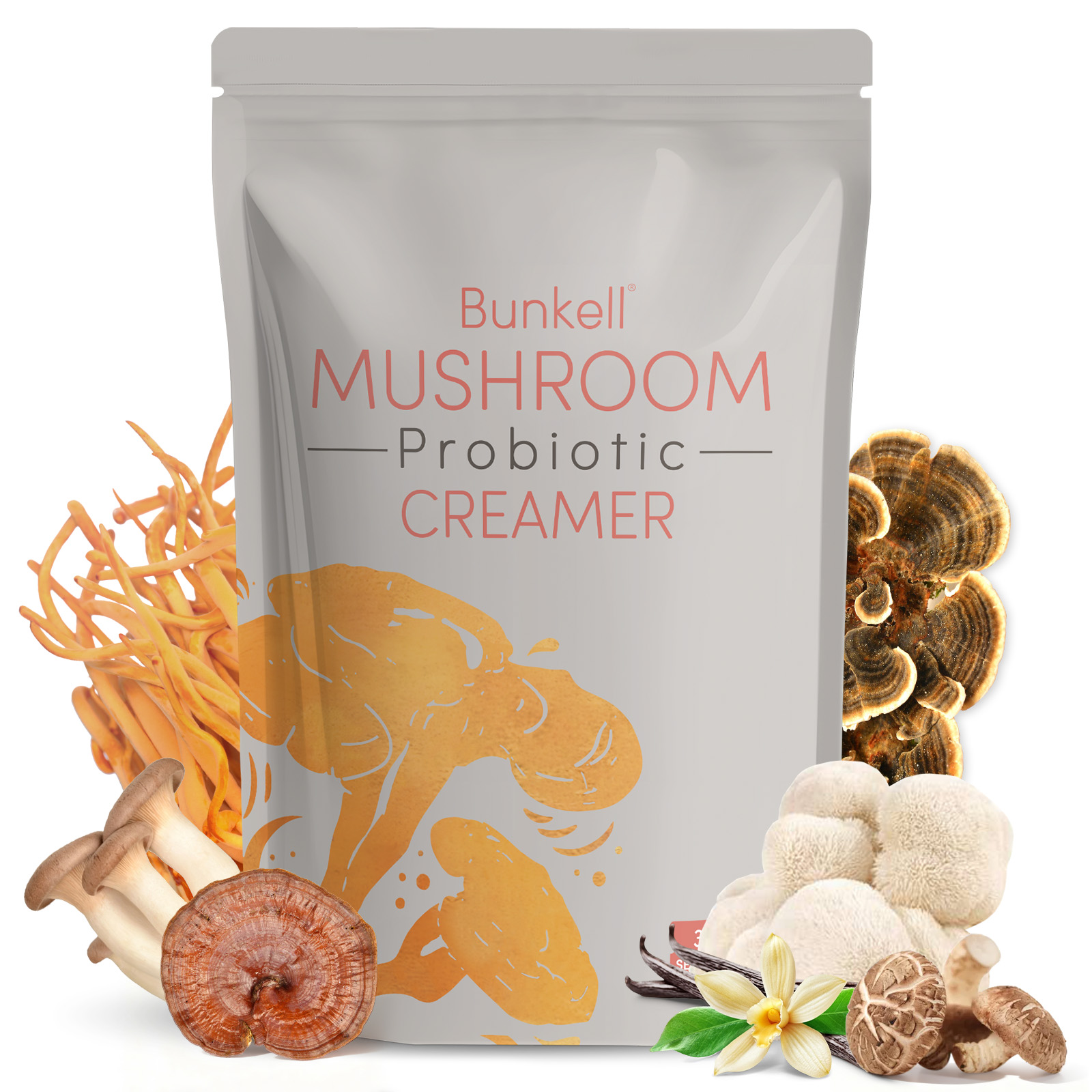 thumbnail video image 2 of Bunkell Mushroom Creamer, Adaptogenic 6 Mushrooms, Probiotics Creamer for Energy, 210g, 30 Servings, 2 of 8