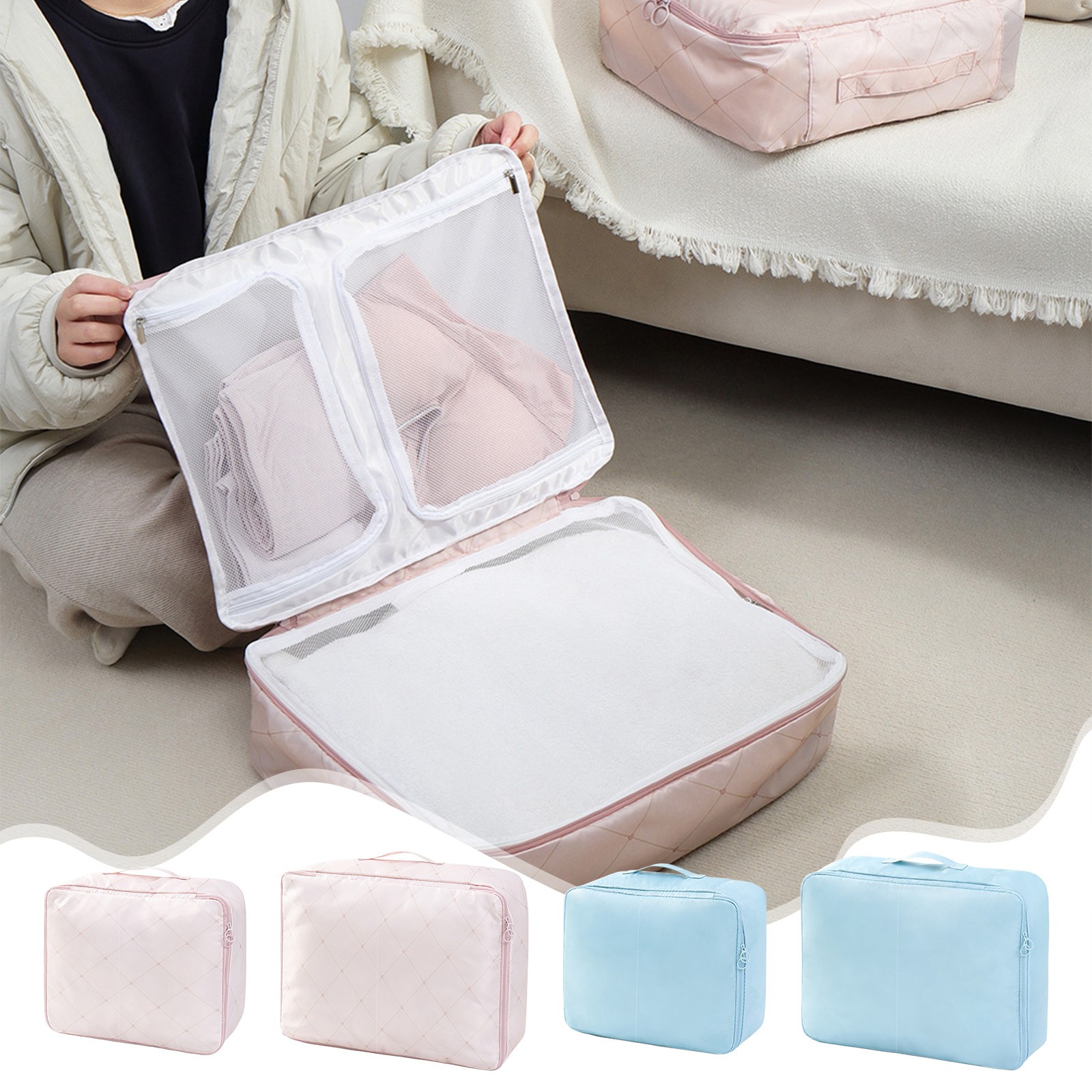 thumbnail video image 2 of Portable Travel Clothing Storage Bag, Zippered Underwear Organizer for Luggage, Lightweight Fabric Bag to Separate Clothes & Accessories, Essential for Trips & Business Travel, Blue, S, 2 of 7