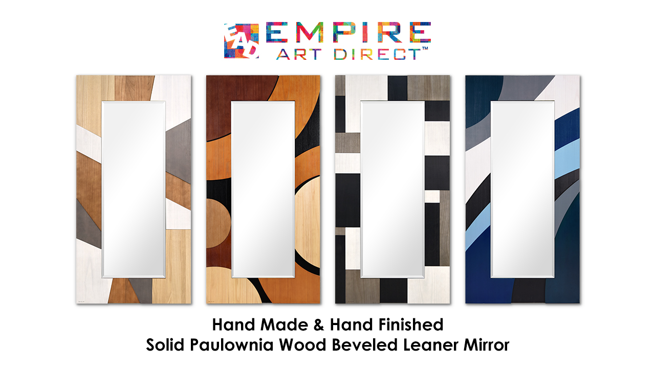 thumbnail video image 2 of "Modern Geometric" Hand Made Solid Paulownia Wood Beveled Leaner Mirror,size 80"x40", 2 of 12