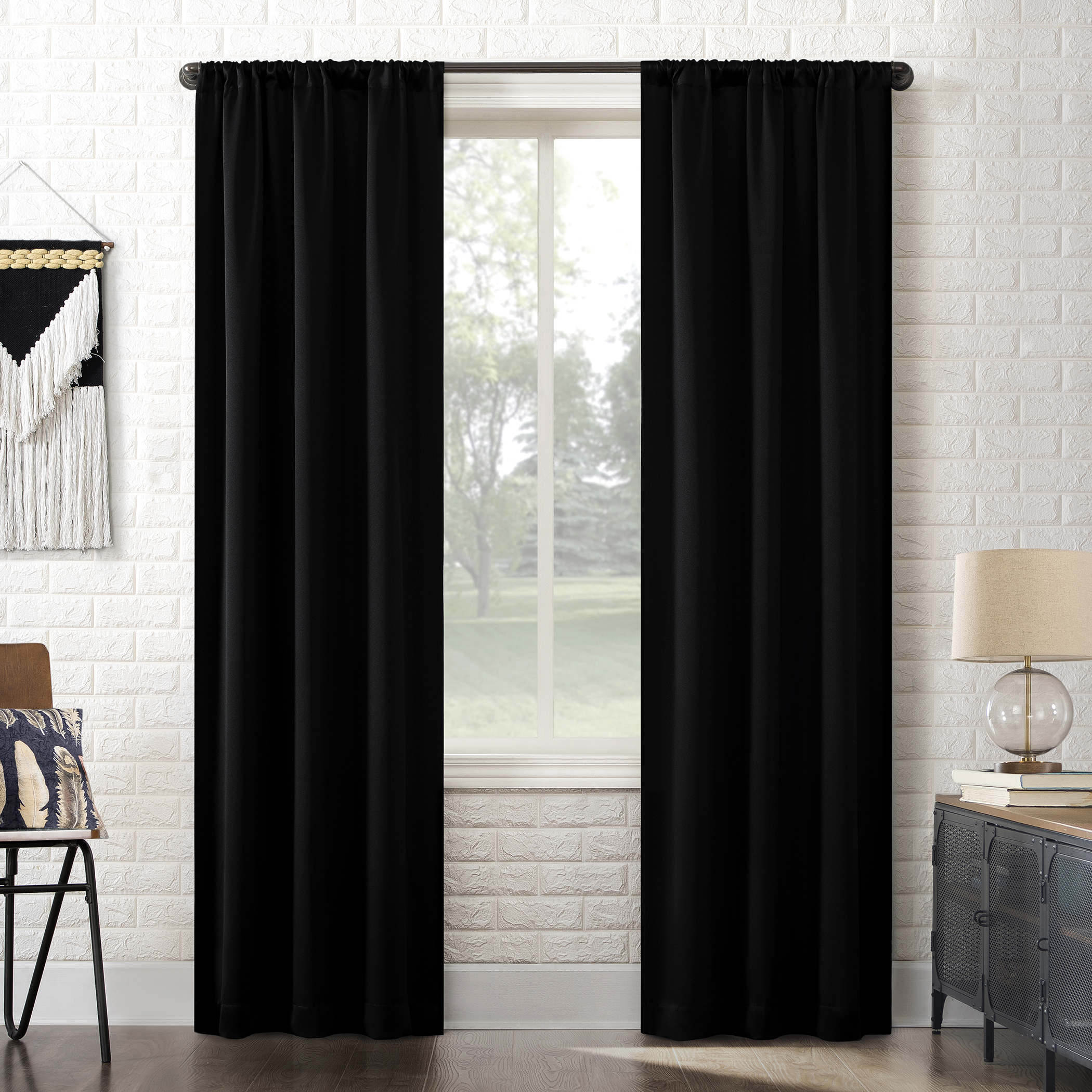 thumbnail video image 2 of Sun Zero Bergen 2-pack Dorm Curtain Theater Grade Extreme 100% Blackout Rod Pocket Curtain Panel Pair, Black, 40"W x 84"L (2 Panels), 2 of 9