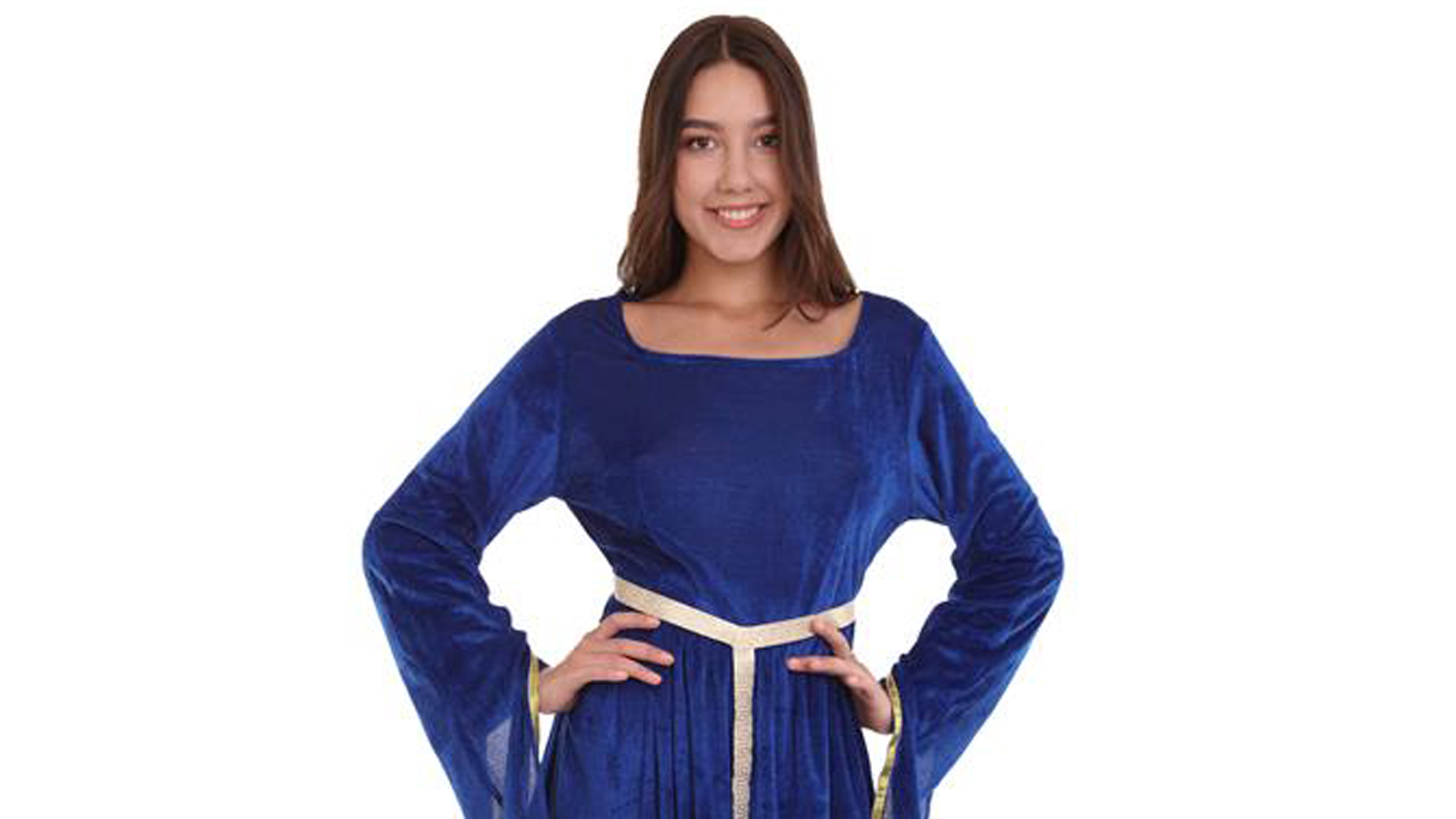 thumbnail video image 2 of HPO Adult Women's Lady Guinevere Medieval Renaissance Costume | Blue Cosplay Costume, 2 of 7