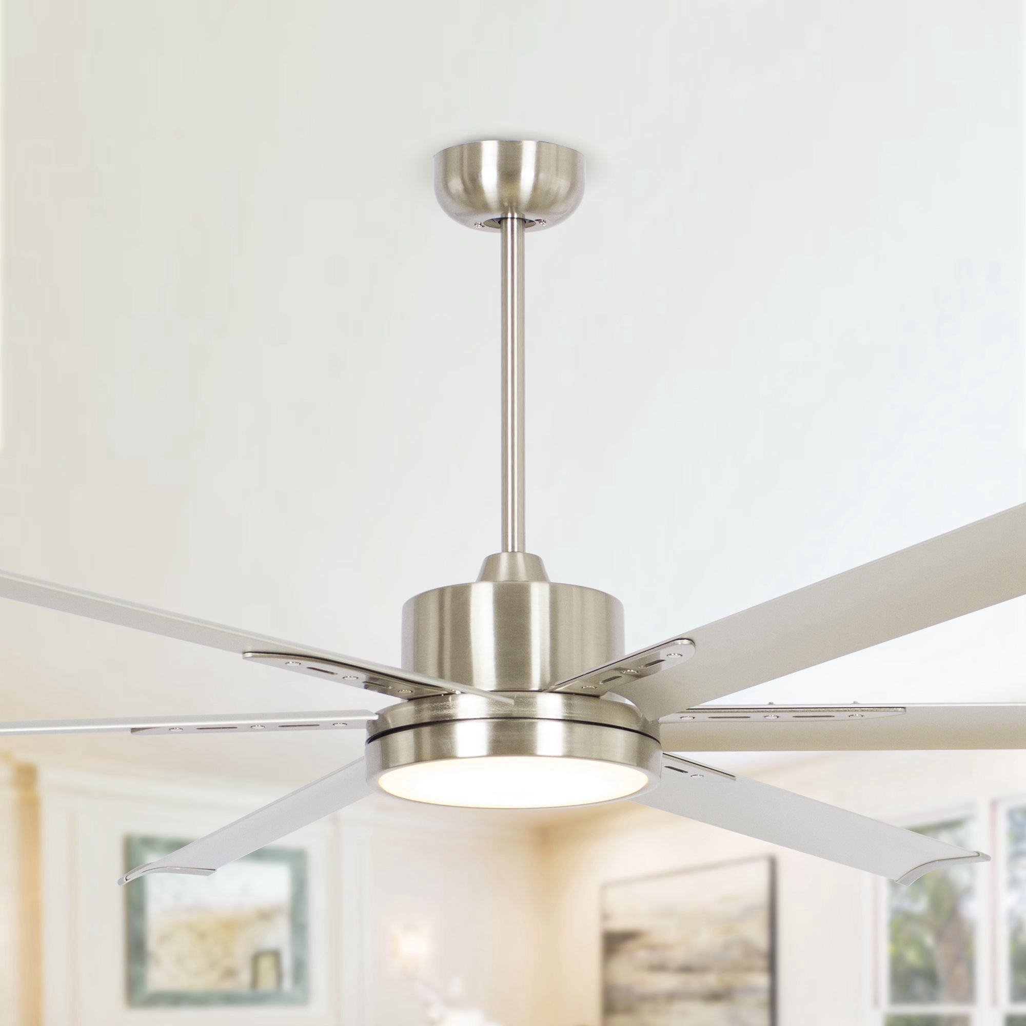 thumbnail video image 2 of Parrot Uncle 65" Industrial ,Brushed Nickel LED Large Ceiling Fan with Light and Remote Control, HVLS Ceiling Fan, 2 of 13