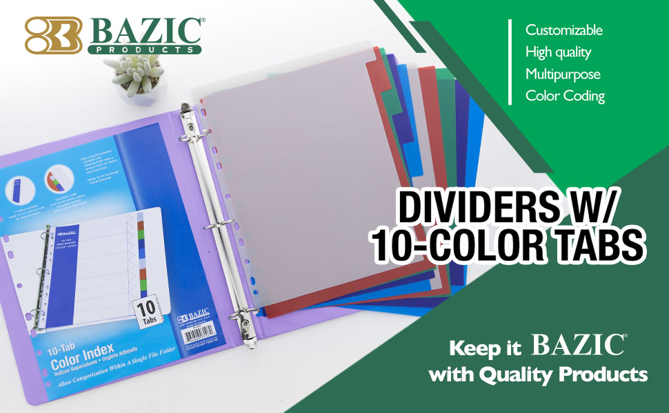 thumbnail video image 2 of BAZIC 3-Ring Binder Dividers w/ 10-Color Tabs [3107], 2 of 8