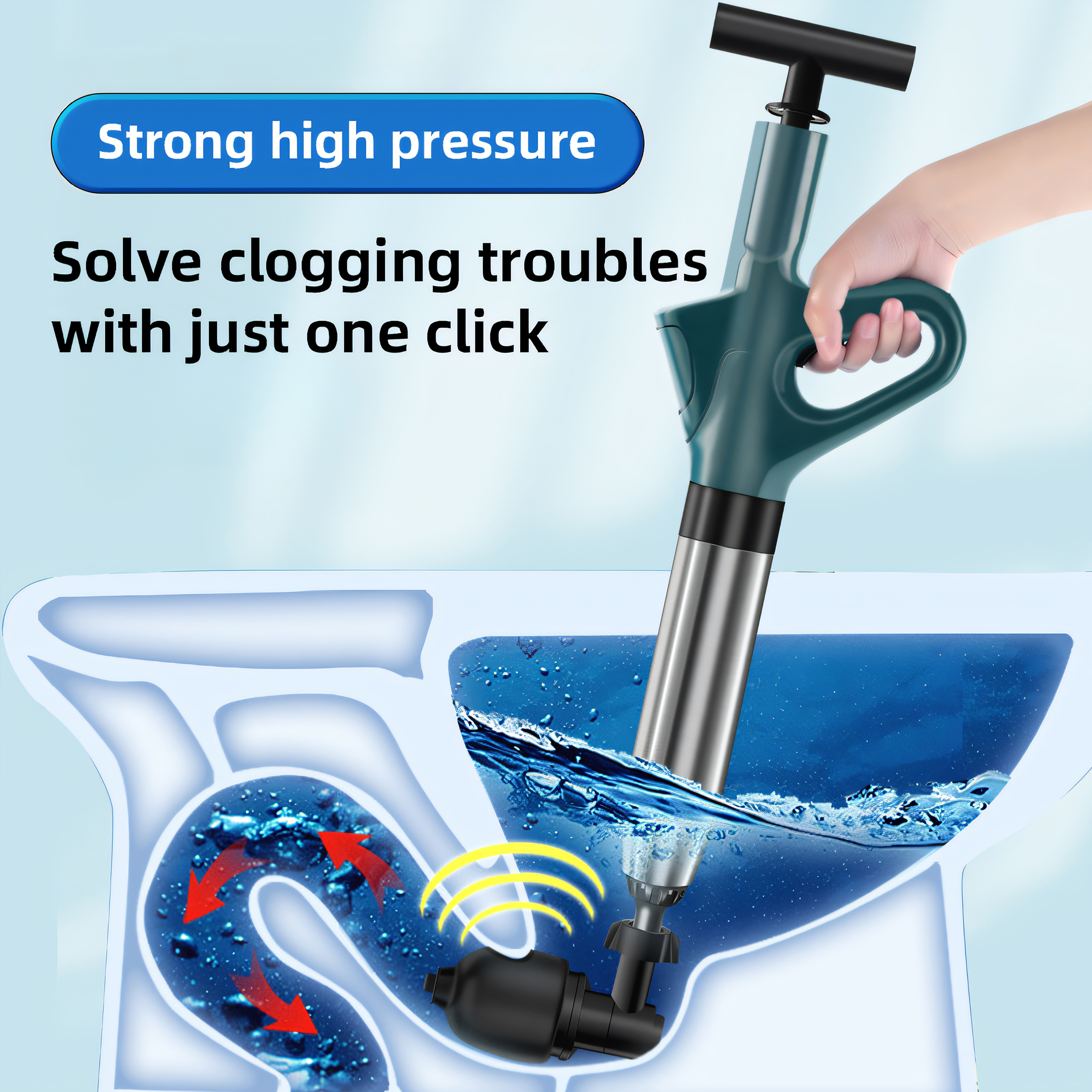 thumbnail video image 2 of Toilet Plunger, Drain Clog remover, Plungers for Bathroom, Drain Snake, Air Drain Blaster with Real-Time, 2 of 10