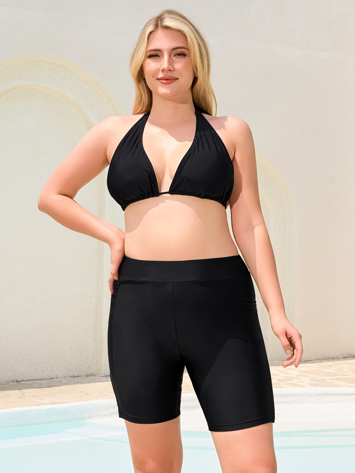 thumbnail video image 2 of Ocean Blue Women's Plus Size Push Up Triangle Bikini Top Cheeky Halter bikini Swimsuit Sexy Blue Bathing Buit Top Size L, 2 of 9