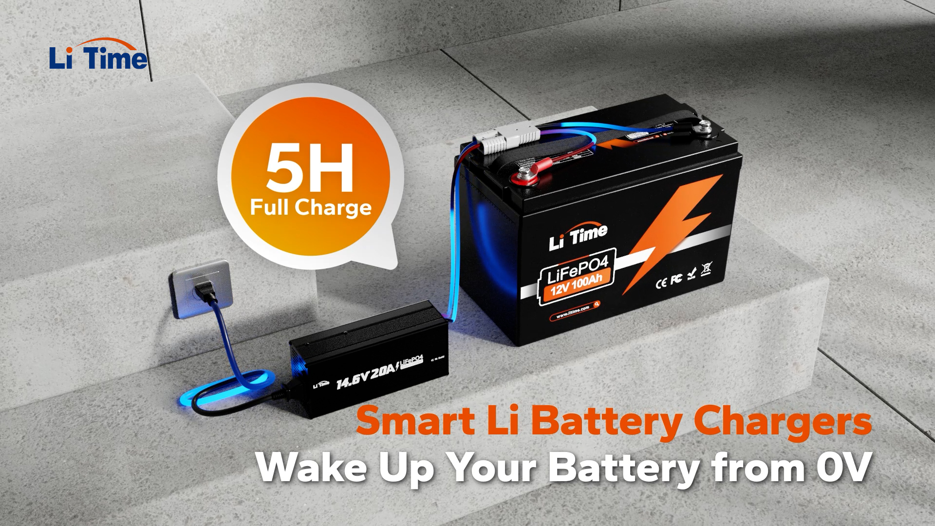 thumbnail video image 2 of LiTime 12V 20A Lithium Battery Charger, 14.6V LiFePO4 Smart AC-DC Charger for Lithium LiFePO4 Deep Cycle Battery, 2 of 8