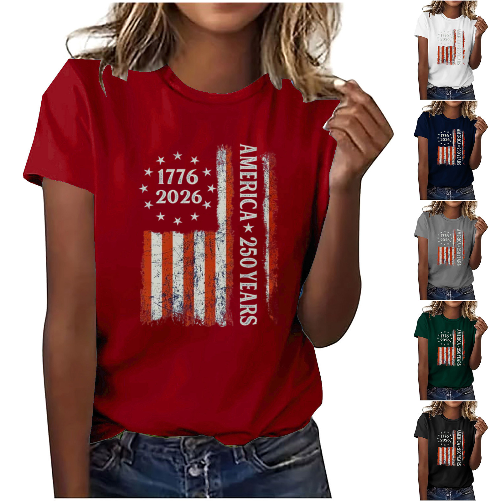 thumbnail video image 2 of Womens Shirts,Ladies 250 Years of America Celebration T-Shirt, Short Sleeve Printed Graphic Shirt, Comfy Soft Everyday Wear, Summer Picnic Party, Commemorative Patriotic Liberty Gift Idea, 2 of 9