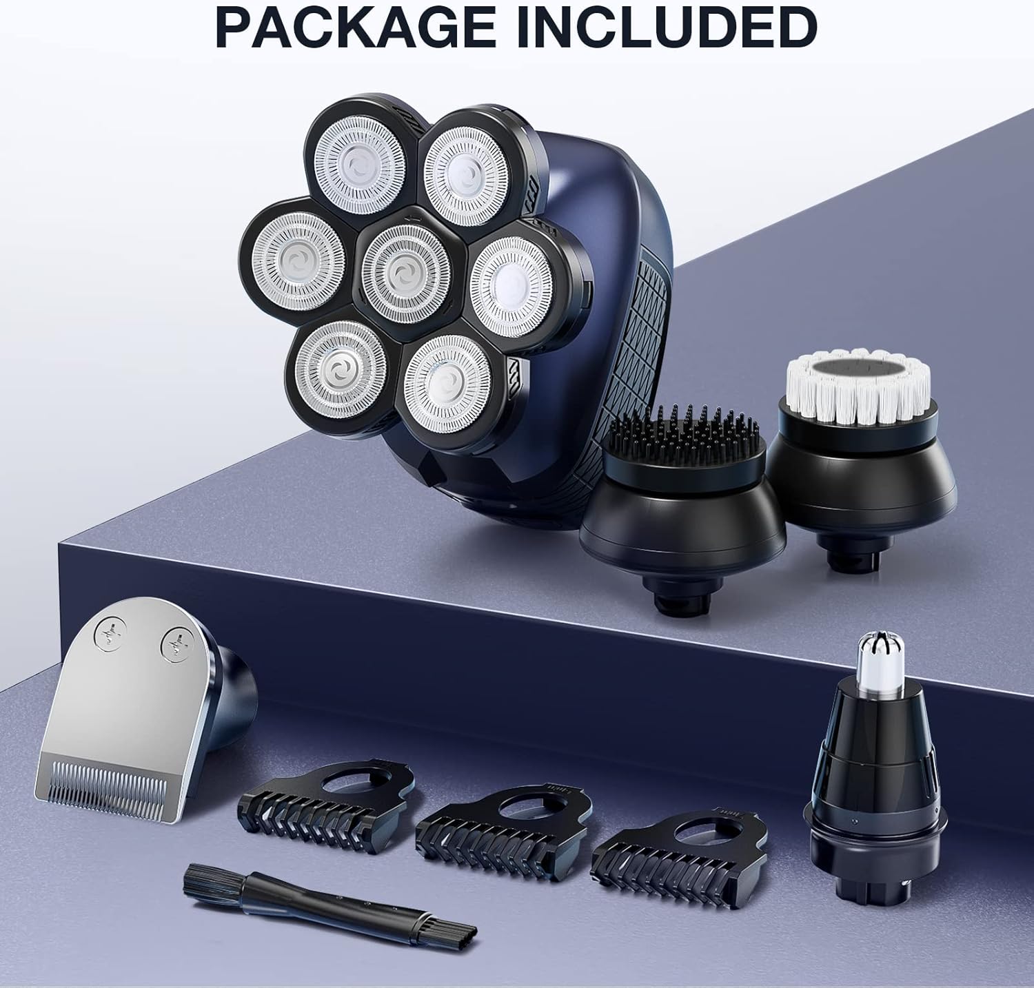 thumbnail video image 2 of Nogroa Head Shaver Set, 7D Electric Hair Razor for Bald Men, 8-in-1 IPX6 Waterproof Cordless Rechargeable Wet/Dry Clipper Nose Trimmer Grooming Kit with Type C Charge, LED Display, 2 of 10