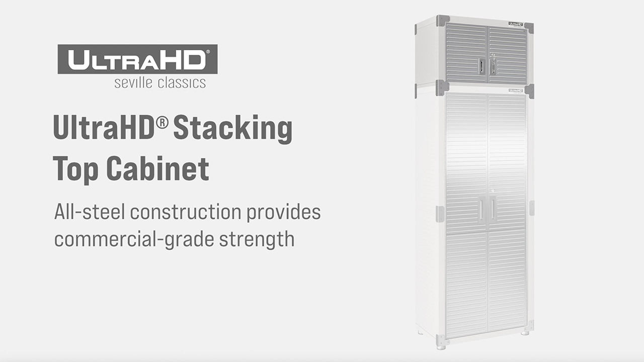 thumbnail video image 2 of Seville Classics UltraHD® Stacking Top Steel Body Lockable Storage Cabinet Organizer Shelving Unit, 30" W x 18" D x 18.5" H, Granite, 2 of 5