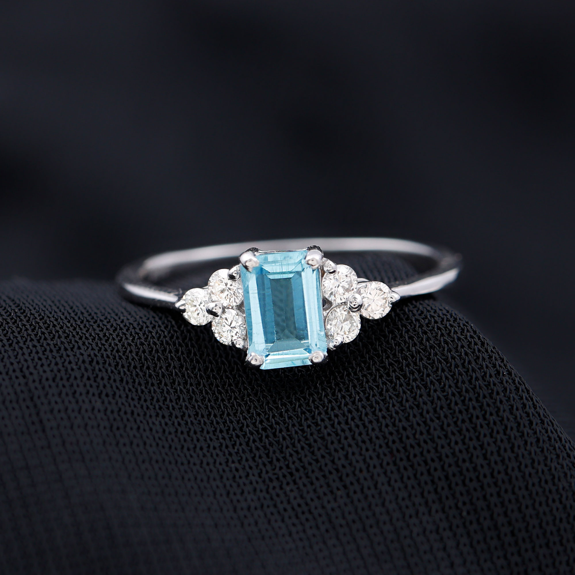 thumbnail video image 2 of Rosec Jewels Emerald Cut Aquamarine Solitaire Ring with Diamond for Women - 1 CT, 925 Sterling Silver, US 4.00, 2 of 9