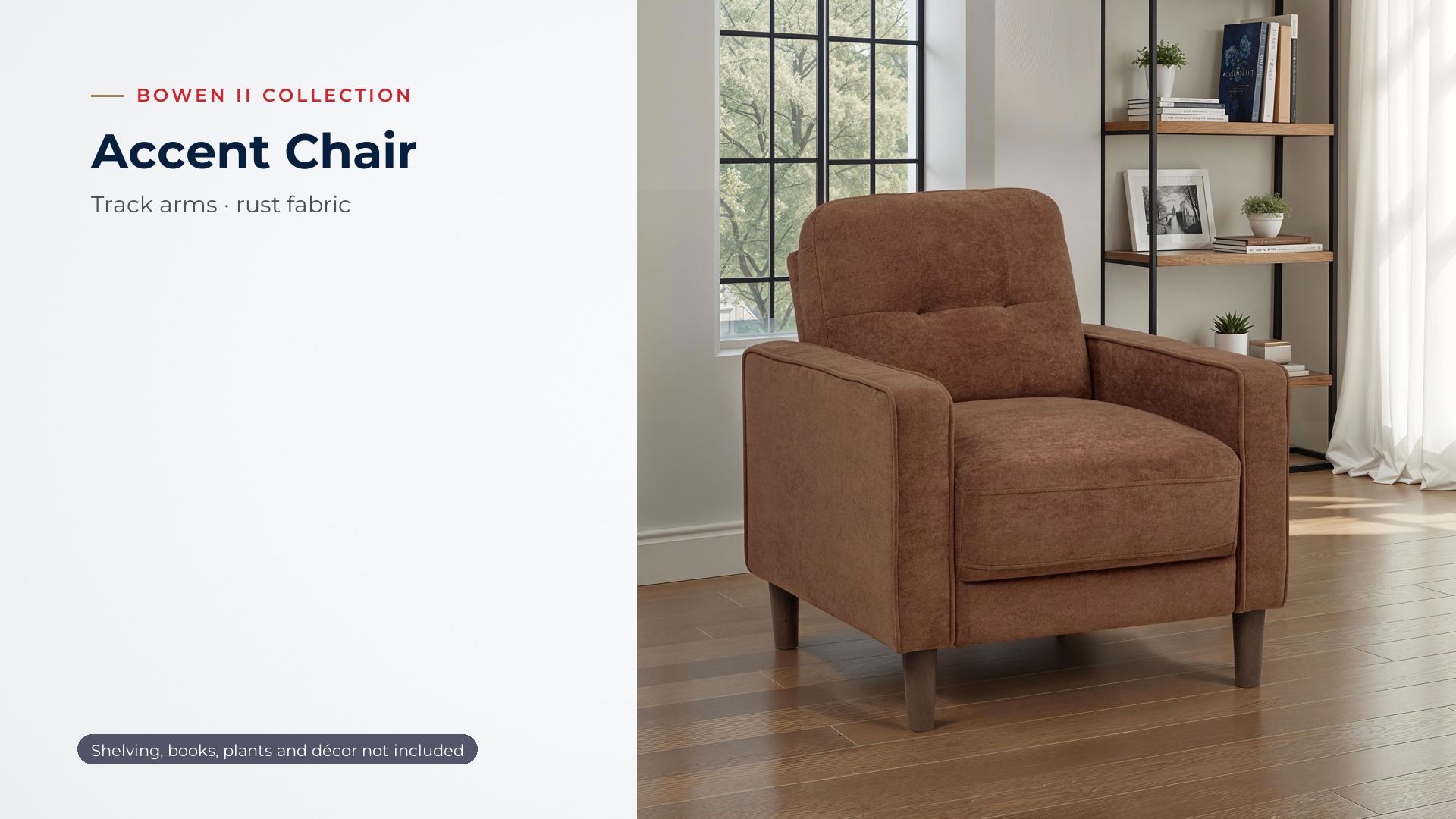 thumbnail video image 2 of Coaster Bowen II Fabric Upholstered Track Arm Accent Chair, Rust, 2 of 12