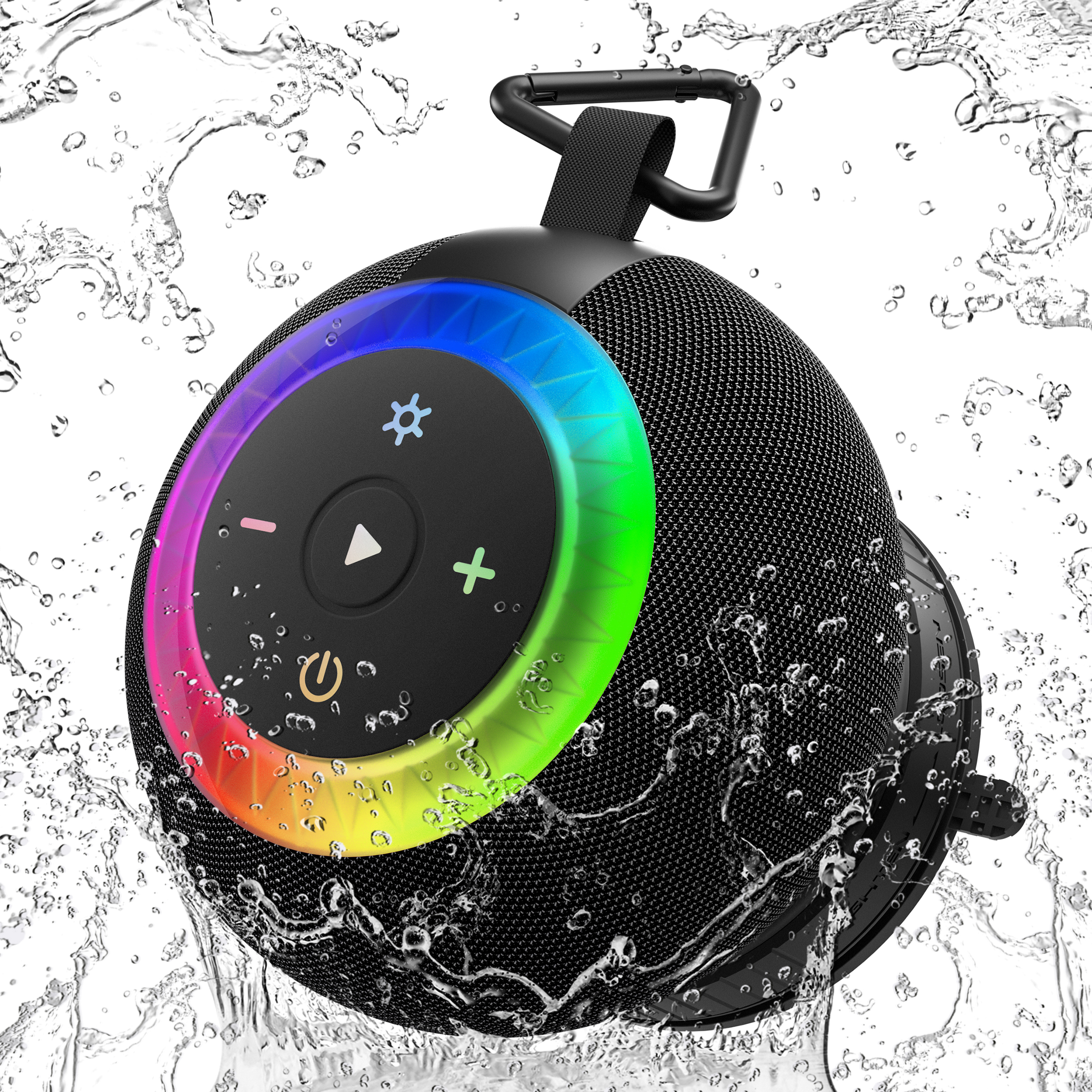thumbnail video image 2 of DTIRD Bluetooth Shower Speaker, Portable Bluetooth Speaker, IPX7 Waterproof with 360° Surround Clear Sound, RGB Lights & Suction Cup for Bathroom, Pool, Beach,Gifts, 2 of 9