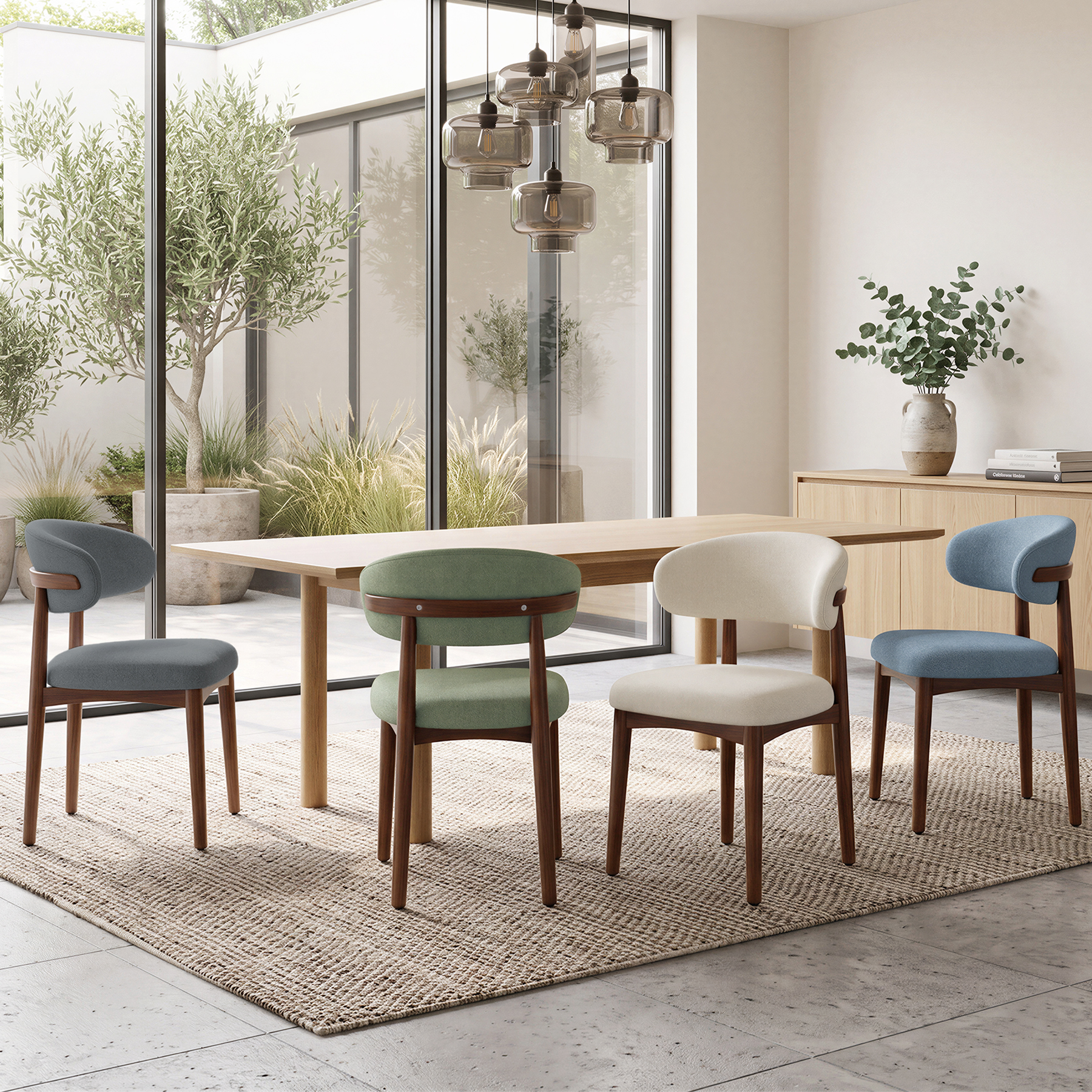 thumbnail video image 2 of Hawsaiy Wooden Dining Chairs Set of 6, Mid-Century Upholstered Chenille Dining Chairs with Solid Wood Legs, Comfortable Kitchen Chairs for Dining Room, Cream, 2 of 10