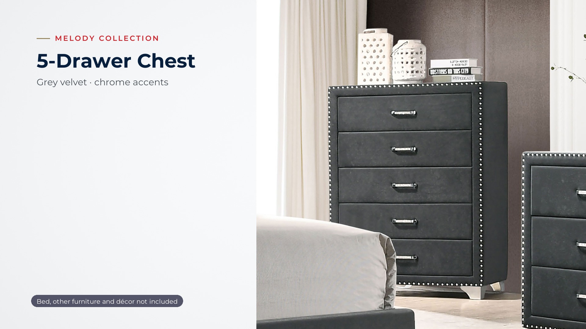 thumbnail video image 2 of Coaster Melody 5-Drawer Bedroom Chest, Grey, 2 of 13