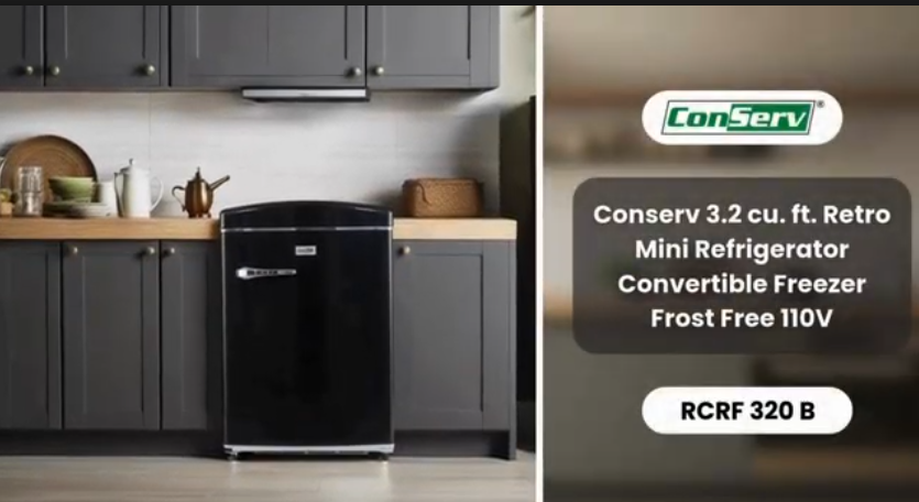 thumbnail video image 2 of Conserv 3.2 cu. ft. Retro Convertible Refrigerator-Freezer Frost Free in Black, 2 of 18