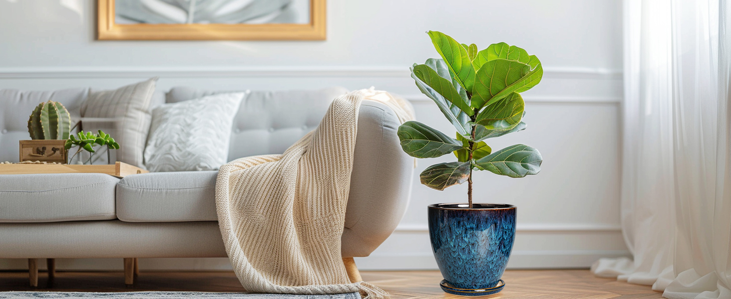 thumbnail video image 2 of EPFamily 10 inch Large Blue Ceramic Flower Pot with Drainage & Saucer, Floor Plant Pots  for Monstera, Indoor Outdoor Living Rooms, Reactive Glaze, 2 of 7