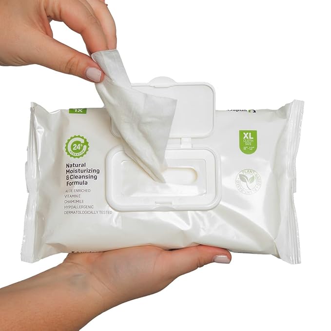 thumbnail video image 2 of Underx Disposable Washcloths - Adult Wipes for Incontinence & Cleansing, Formulated with Vitamin E & Aloe Vera - Hypoallergenic, Flushable & Plant Based Wipes, XL (4), 2 of 10