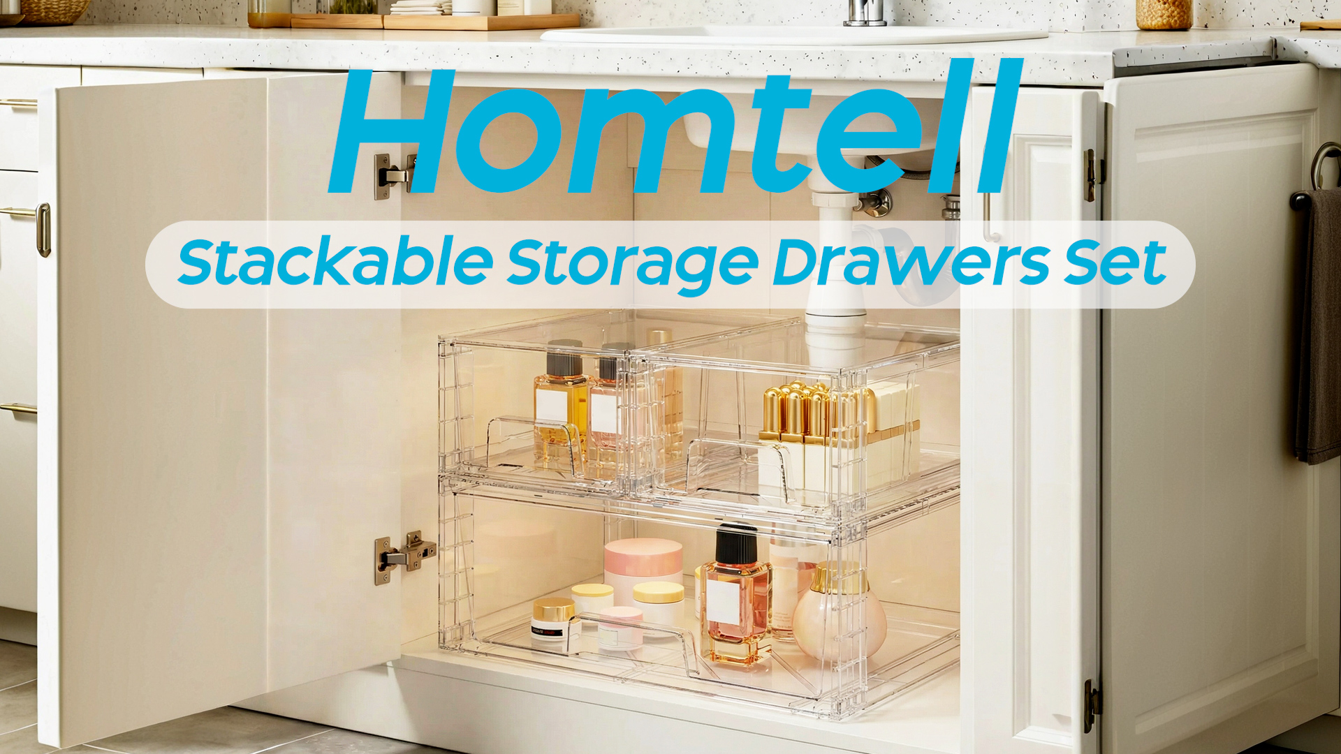 thumbnail video image 2 of 3 Pack Large Clear Stackable Drawers Storage, Clear Cosmetic and Makeup Storage Containers, Plastic Bins for Bathroom Cabinet and Countertop Organization, 2 of 8