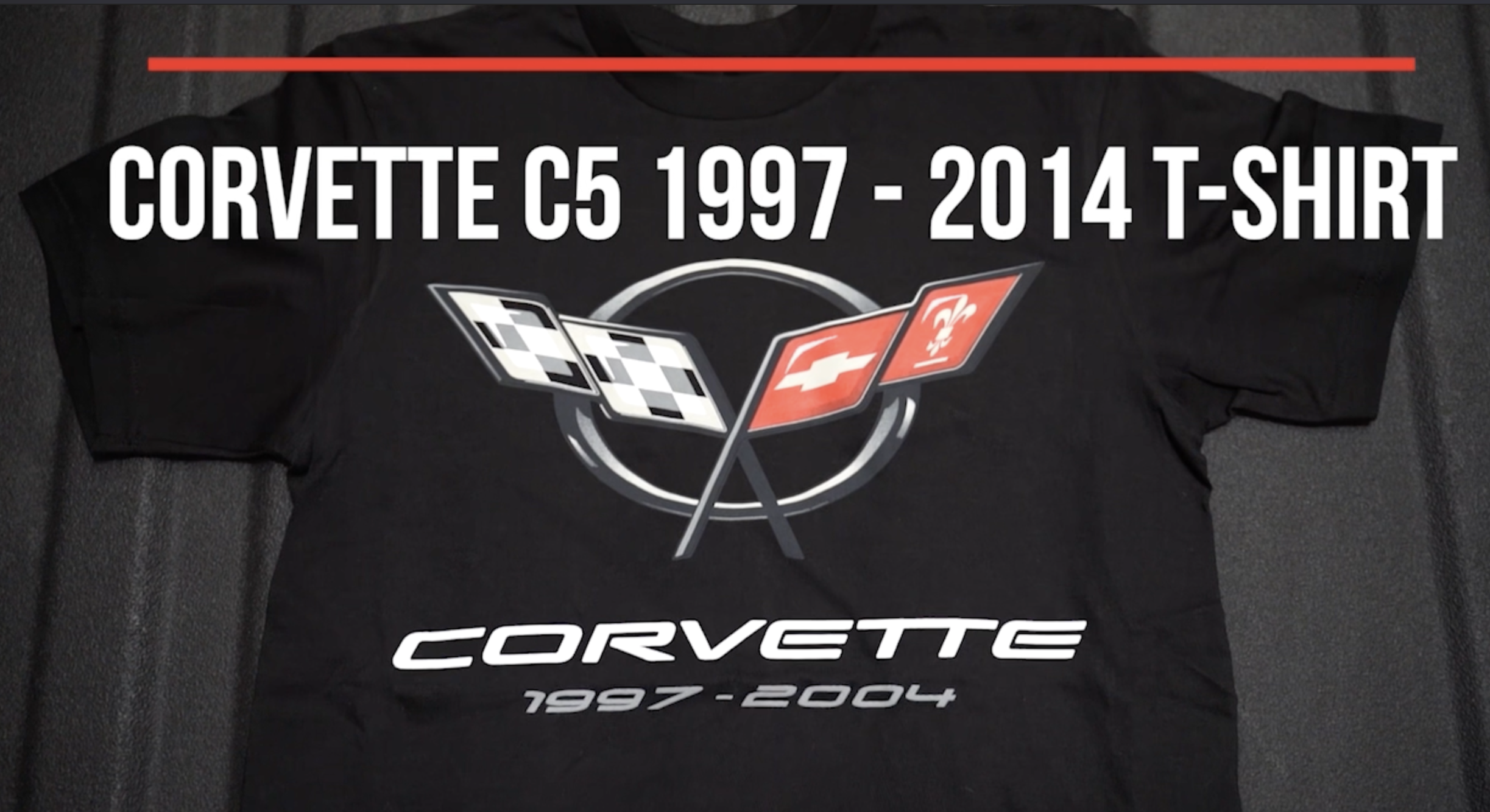 thumbnail video image 2 of JH Design Group Mens Chevy Corvette T-Shirt C5 Series Logo Black Crew Neck Shirt, 2 of 6