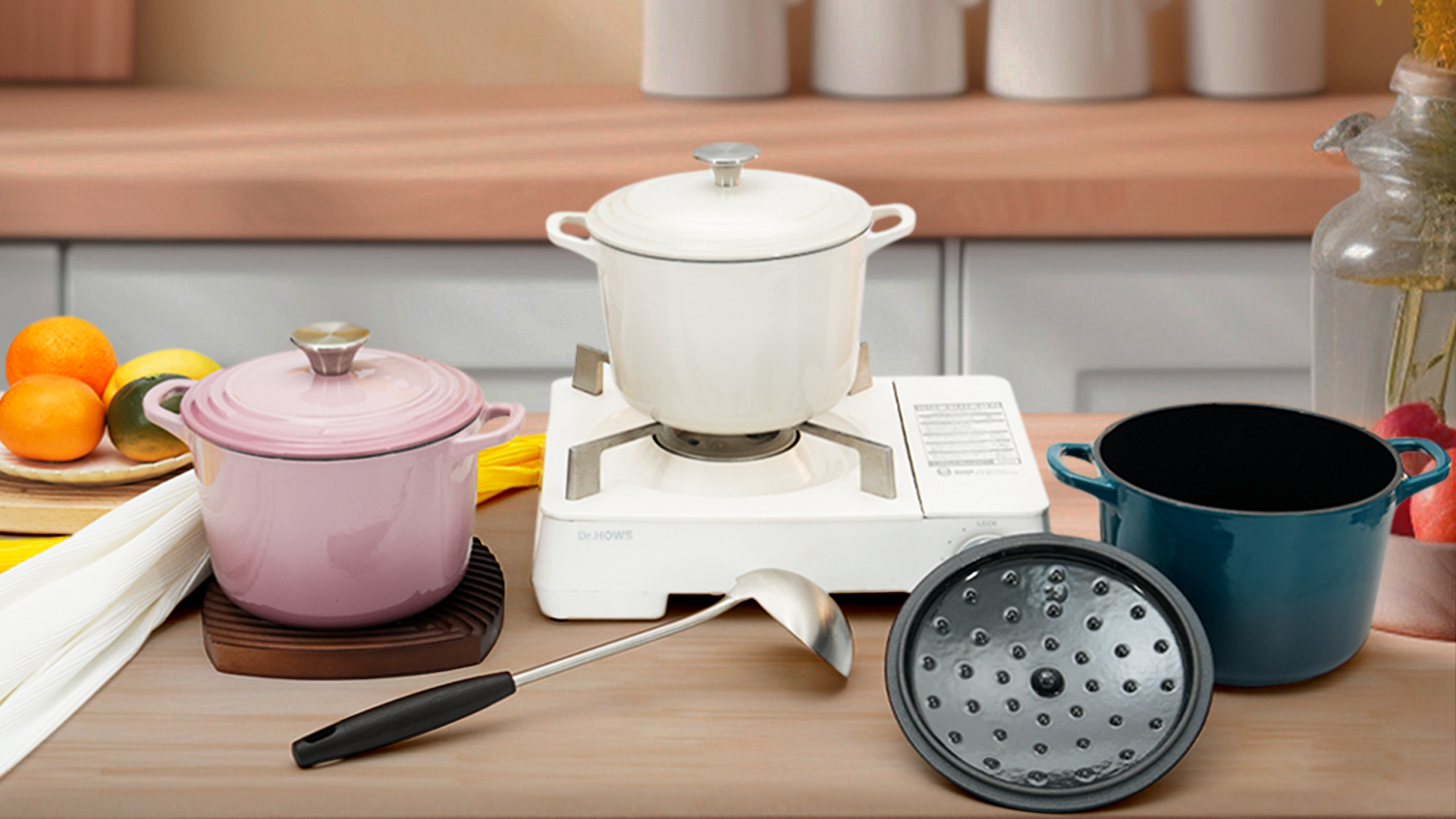 thumbnail video image 2 of Flavehc Dutch Oven Pot with Lid 1.8 qt Cast Iron Dutch Oven for Bread Baking Pink Enameled Cast Iron Rice Pot with Handels, 2 of 8