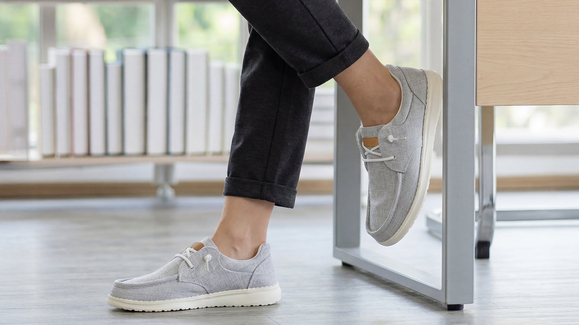 thumbnail video image 2 of STQ Women Slip on Canvas Shoes Arch Support Loafers for Plantar Fasciitis Relief Comfort Casual Lightweight Light Grey US 8, 2 of 7