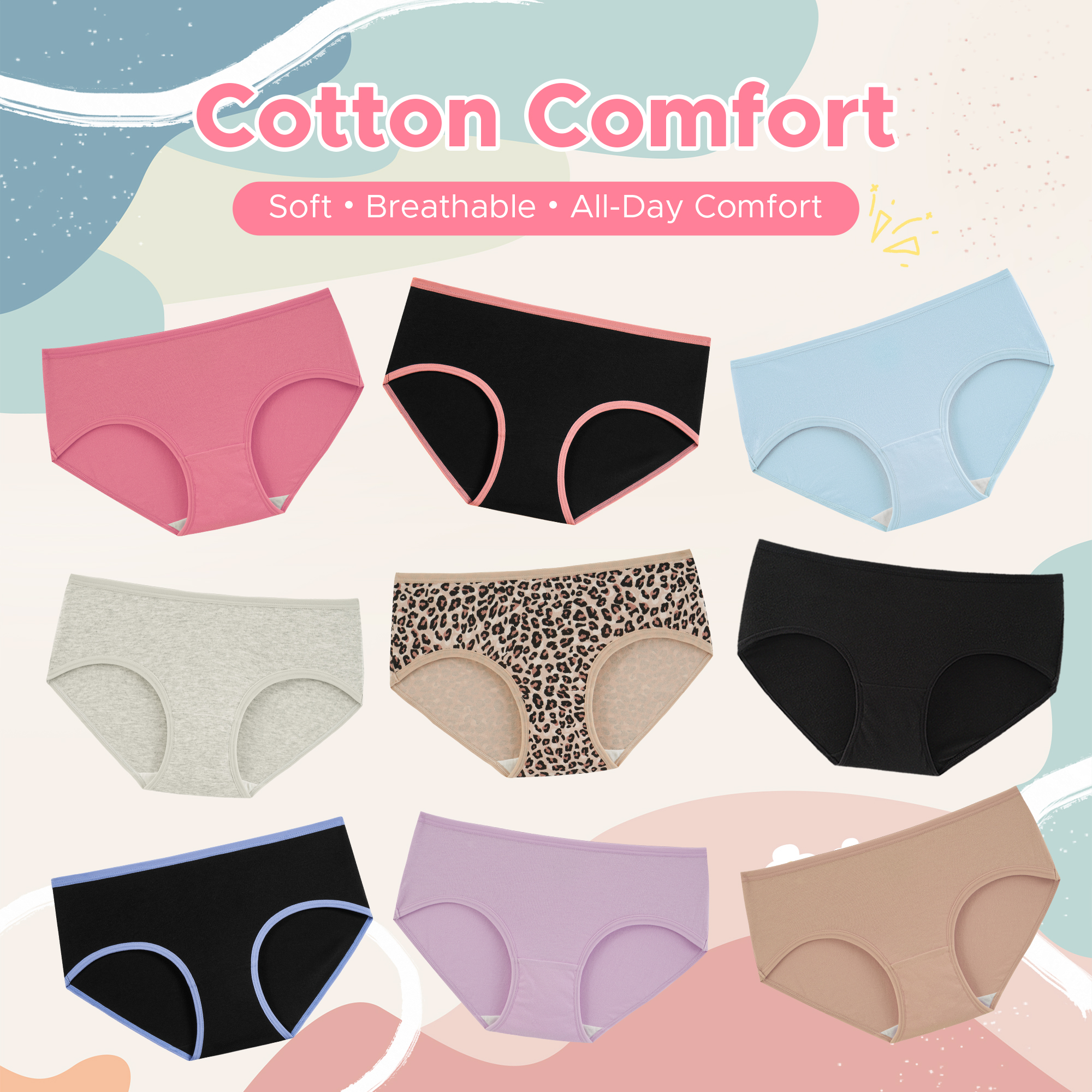 thumbnail video image 2 of INNERSY Girls Cotton Underwear Full Coverage Teen Panties Size 8-16, 6 Pack(12-14 Years,Candy Clouds), 2 of 9