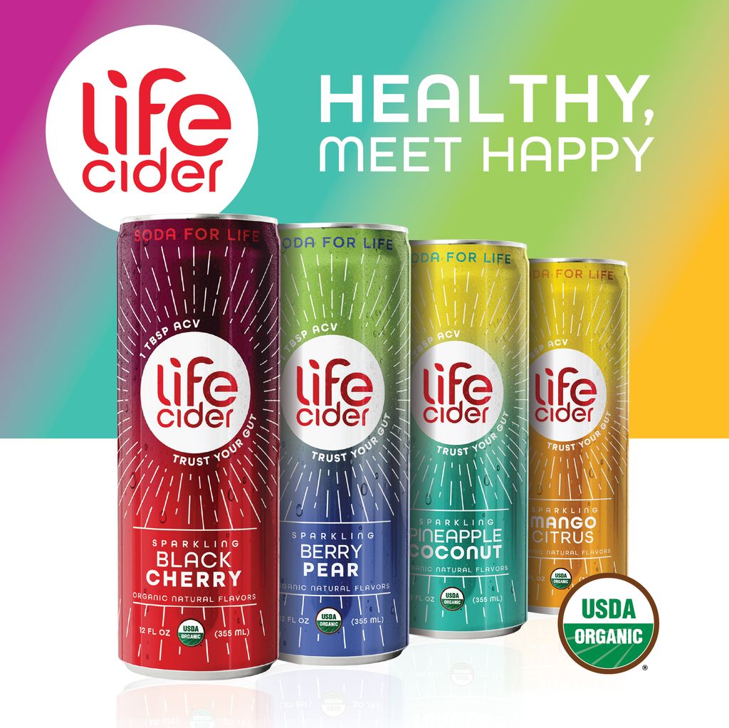 thumbnail video image 2 of Life Cider Sparkling Apple Cider Vinegar Drink, Berry Pear, Gut Balance, 12 fl oz Aluminum Can, 2 of 7