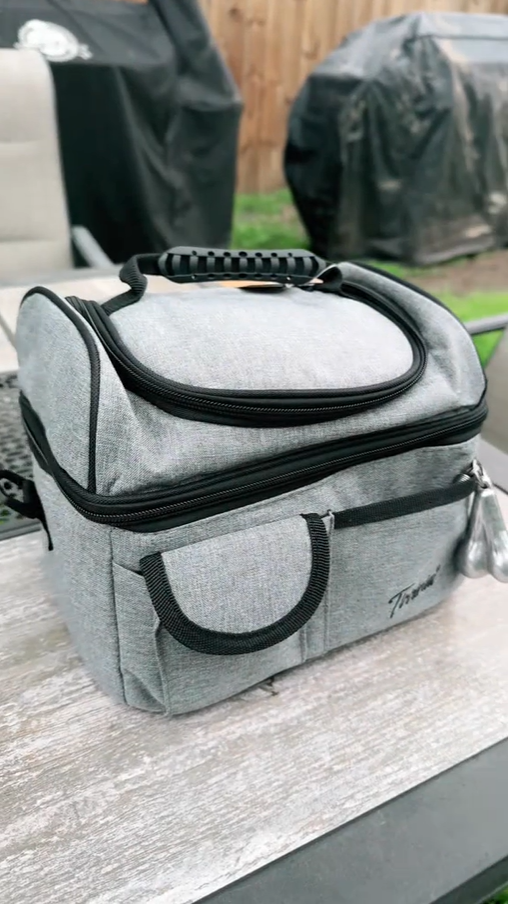 thumbnail video image 2 of Tirrinia Insulated Lunch Box for Men Women, Leakproof Thermal Bento Lunch Bag Cooler Tote, Dual Compartment with Shoulder Strap, 10.3" x 7.5" x 8.6", Light Gray, 2 of 8