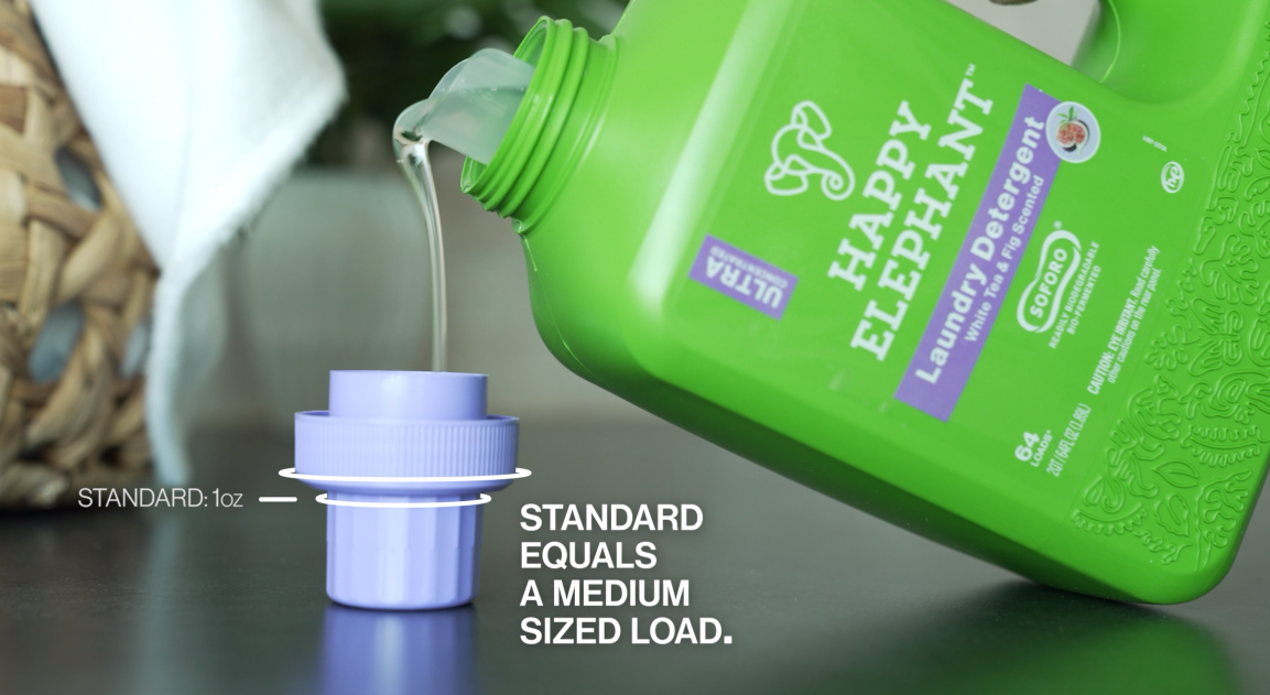 thumbnail video image 2 of Happy Elephant Laundry Detergent - Ultra Concentrated, Liquid Laundry Soap, Eco Friendly, Stain Remover, Gentle, Fresh Linen, High Efficient, 64 loads - White Tea and Fig (64 fl oz - Pack of 1), 2 of 9